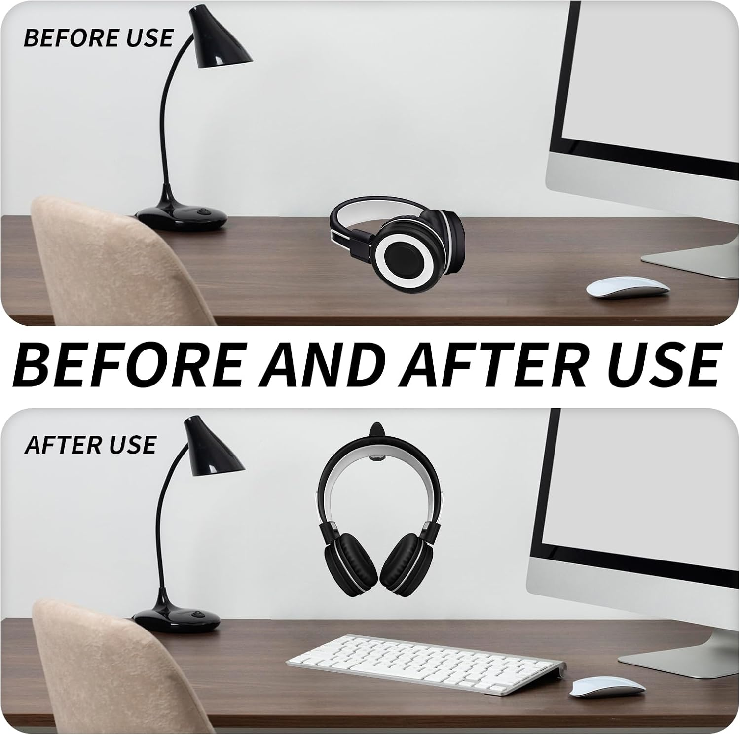 Headset Holder Wall, Foldable Headphone Holder, Wall Stand Headset Holder, Universal Headset Stand, Self-Adhesive Headphone Holder, PC Gaming Room Accessories for Headphones Controller (Black) image number 6