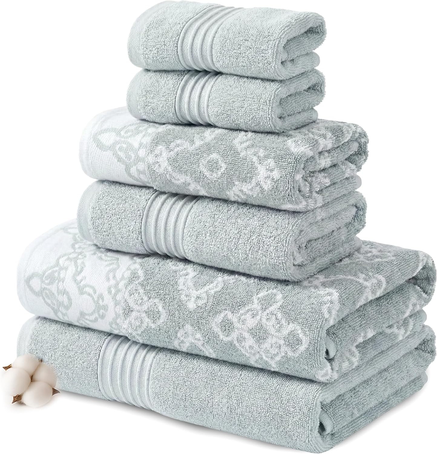 Modern Threads 6 Piece Set, 2 Bath Towels, 2 Hand Towels, 2 Washcloths Yarn Dyed Jacquard/Solid Towel Set Charlize Stone