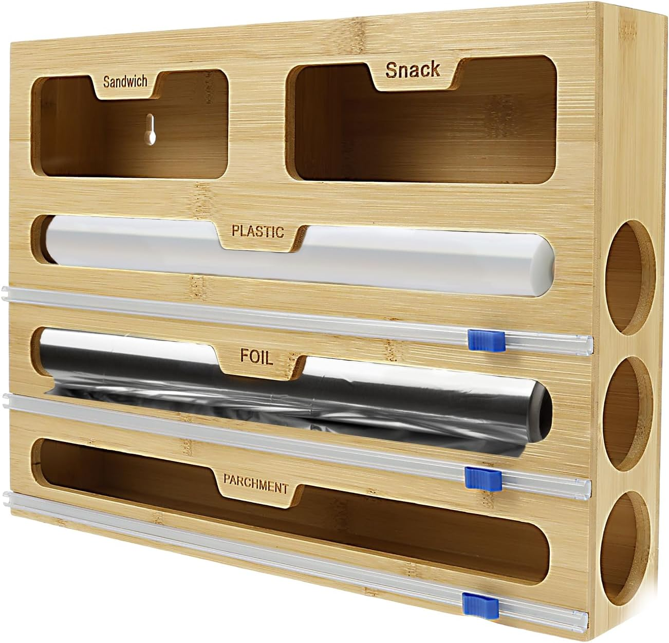 5 in 1 Bamboo Plastic Wrap Dispenser with Cutter Versatile, Foil Dispenser and Cutter for Kitchen Storage Drawer Organization,Cling Film Dispenser for Restaurant Bakeries Fruit Store image number 5