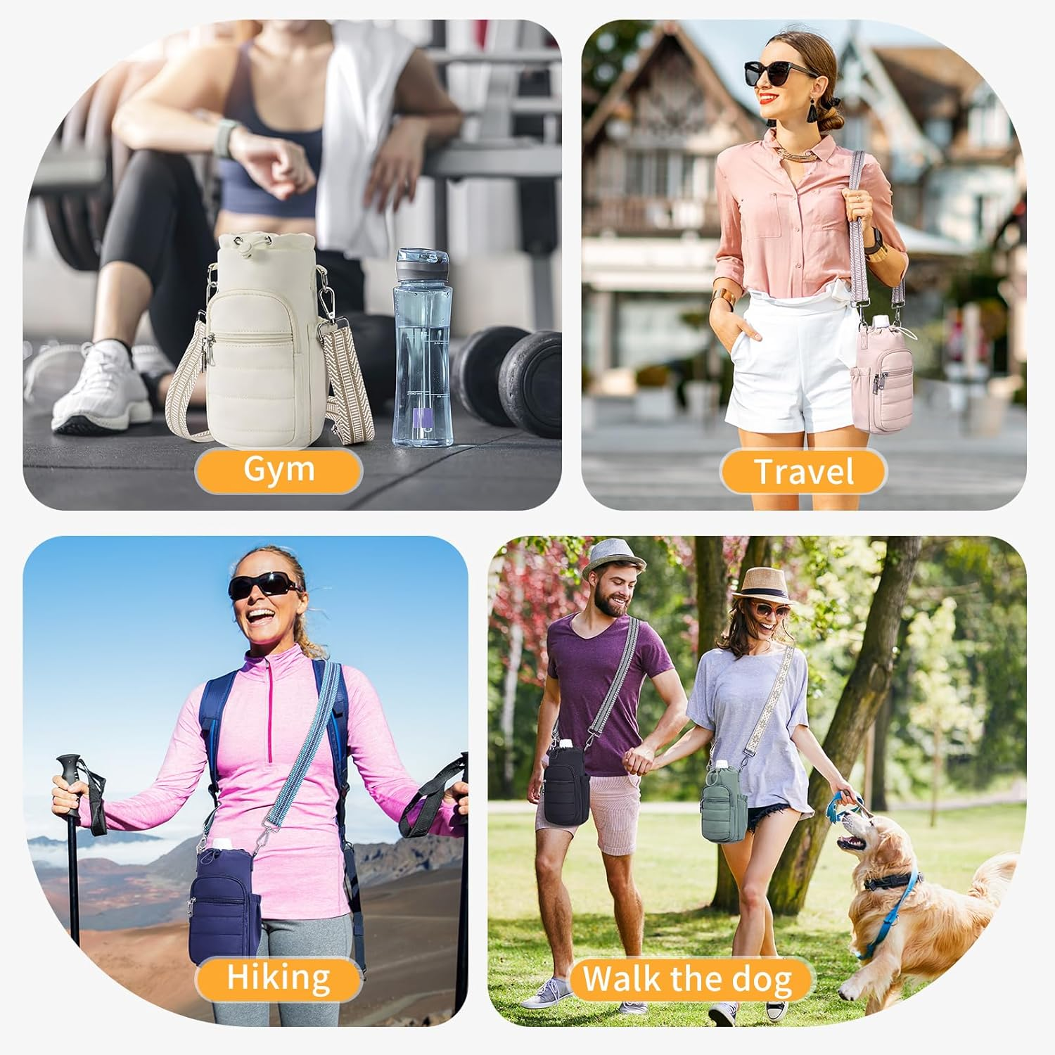 Lexiyat Water Bottle Bag 40 Oz Crossbody Holder for Walking Hiking Insulated Carrier Purse with Adjustable Strap - Black- image number 2