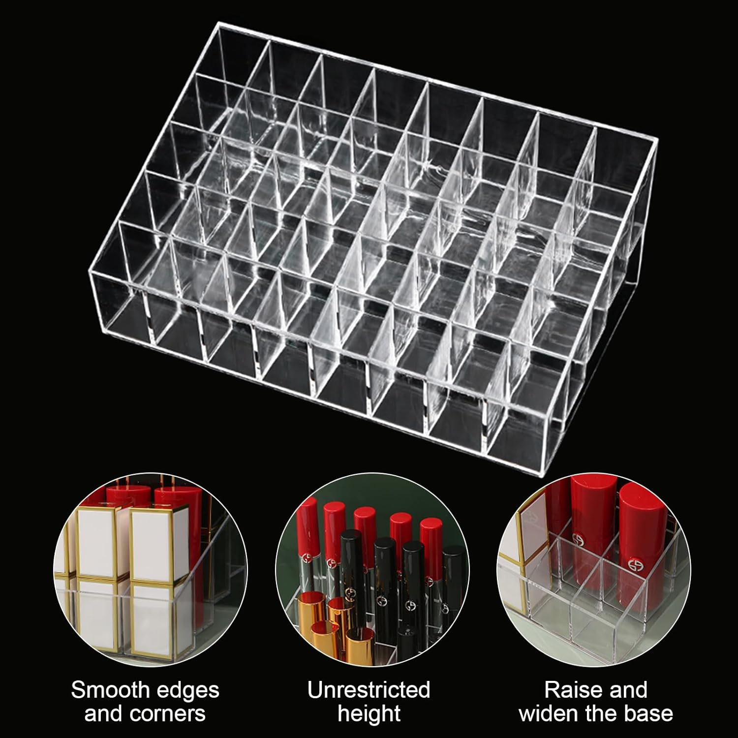 40 Grids Lipstick Organiser Acrylic Lipstick Storage Transparent Lipstick Holder Lipstick Stand Makeup Cosmetic Organiser image number 3