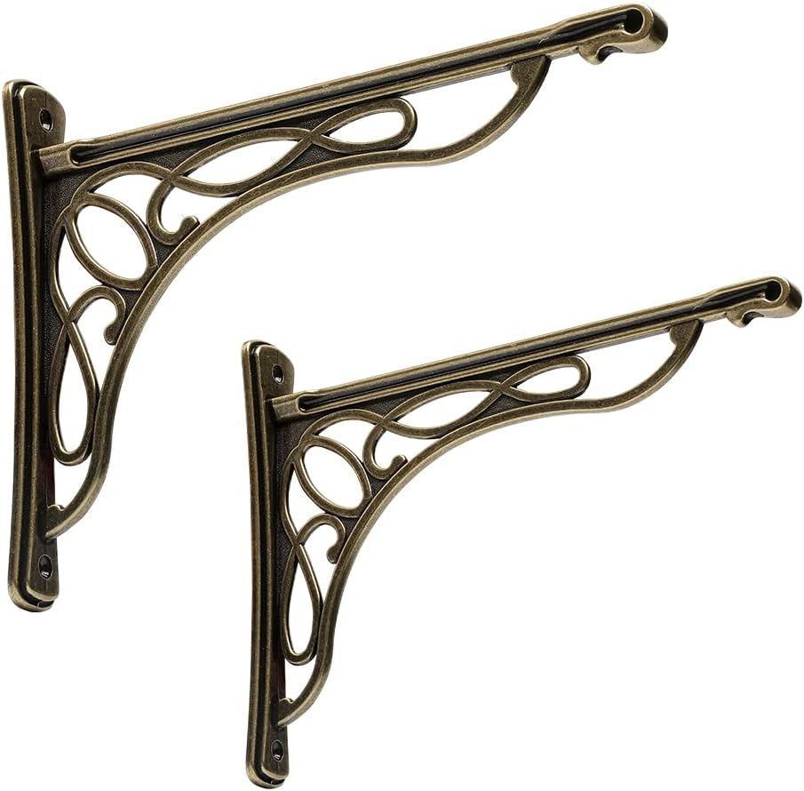 2 PCS 10 Inch Bracket Shelf Brackets Cast Iron Metal Corbels Ancient European Style Antique Brass