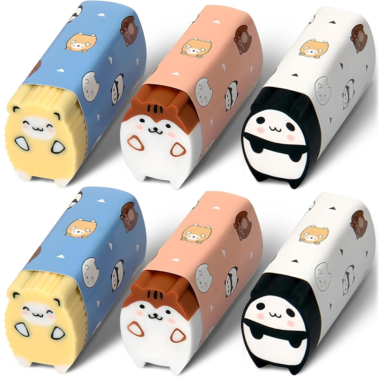 6 Pack Cute Erasers, Kawaii Animal Pencil Eraser for Kids Panda Sheep Cat Eraser Bulk Kawaii School Supplies, School Prize Stationery