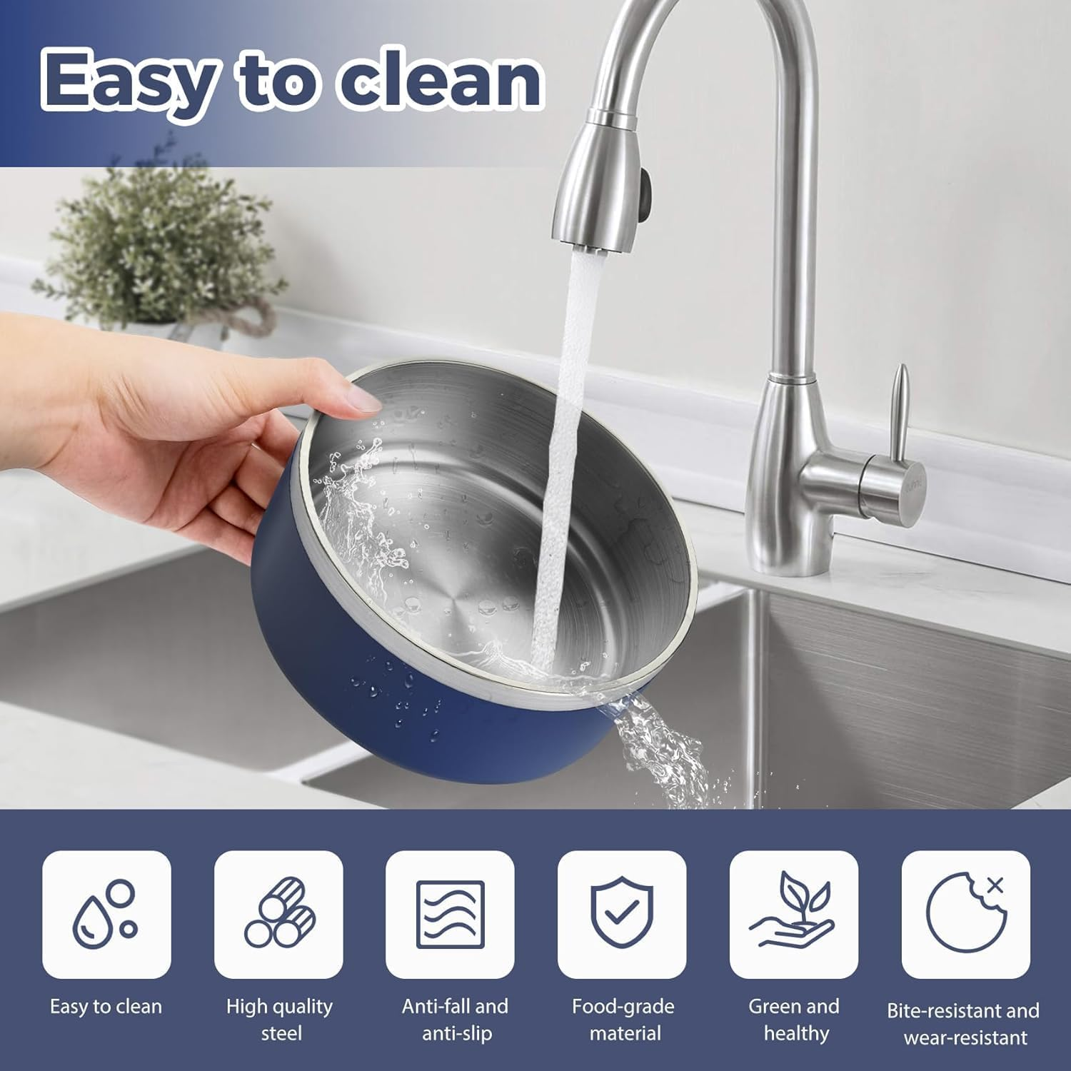 Stainless Steel Dog Bowl, Dog Water Bowl for Food and Water, Durable Non-Slip Double-Layer Insulated Heavy Duty Rubber Bottom, Reusable Cat & Dog Bowls （40 Oz）