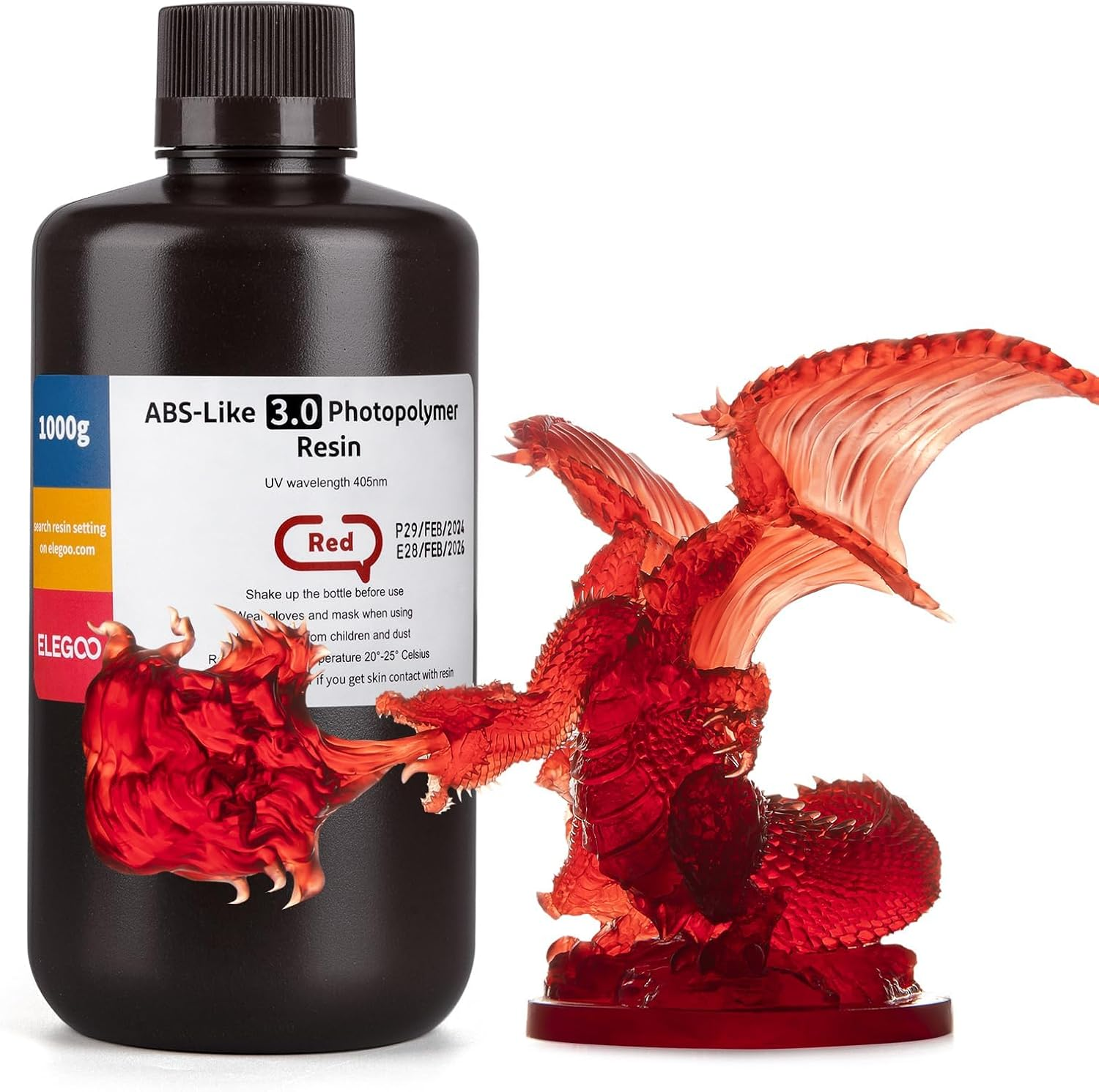 ELEGOO Abs-Like 3D Printer Resin 3.0, 405Nm Uv-Curing Photopolymer Resin for LCD/DLP 3D Printing, with Enhanced Strength and Toughness, High Precision, Low Viscosity, Grey 2000G