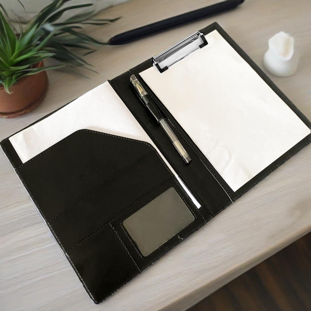 Small Clipboard, Junior Padfolio Folio A5 Writing Pad, Refillable Writing Pad Portfolio for Notepad (Black) Perfect for Meetings, Travel & Daily Use image number 1