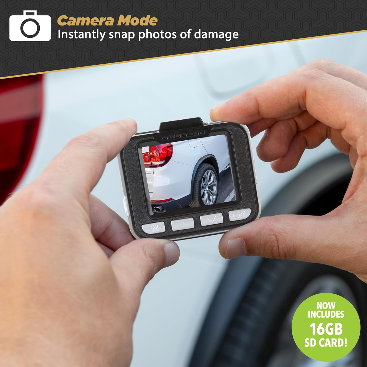 Scosche DDVRS0916G-SP 1080P Full HD Dash Cam with 2.2" Screen - Dash Camera DVR for Cars - Front View Dashcam Recorder with Enhanced Night Vision - 24/7 Parking Mode Car Security Video Surveillance image number 4