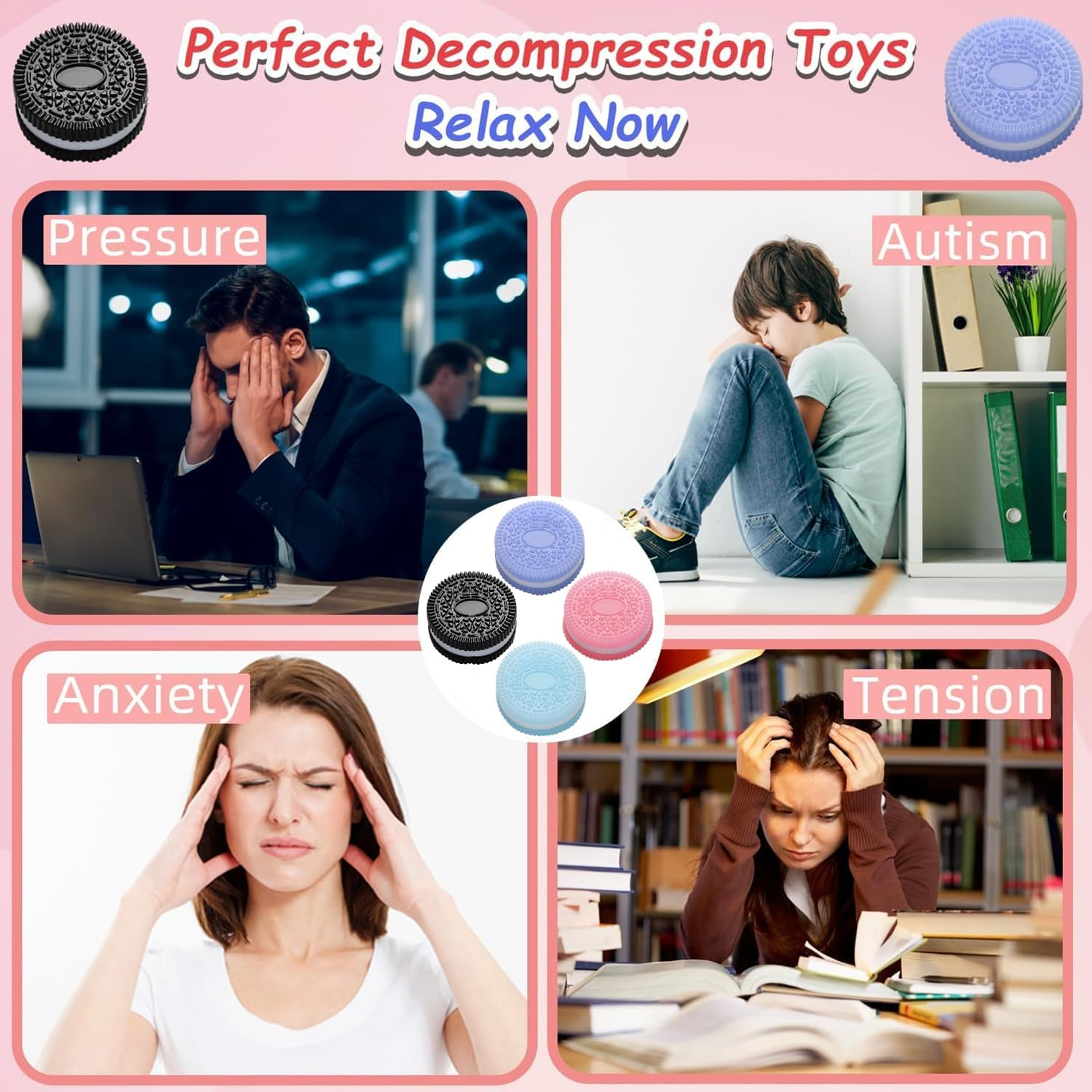 4Pcs Taba Squeeze Toys for Stress Relief, Ultra-Soft Squishy Fidget Toys, Kawaii Dessert Decompression Venting Sensory Toys, Cute Biscuit Fufu Anxiety Relief image number 2