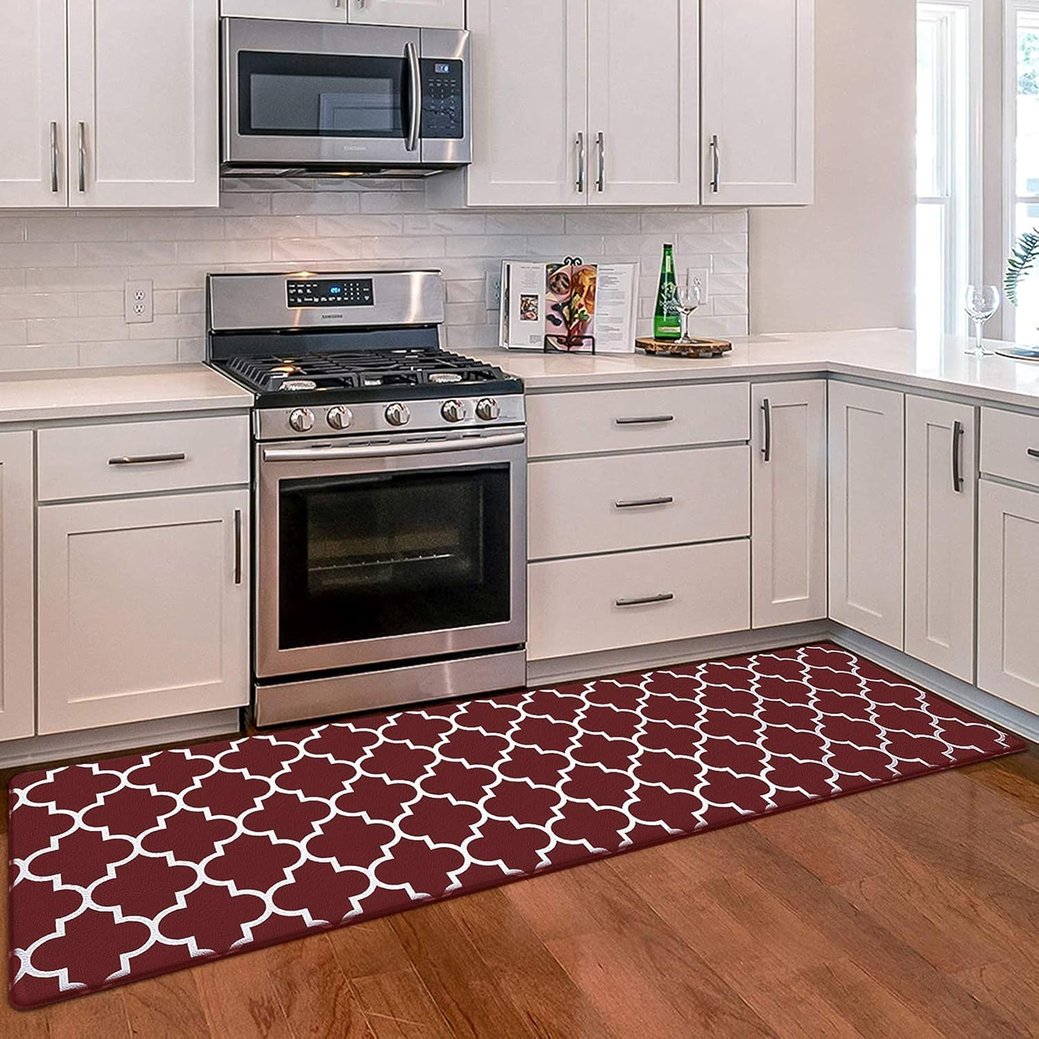 WISELIFE Kitchen Mat Cushioned Anti-Fatigue Kitchen Rug, 17.3"X 59" Waterproof Non-Slip Kitchen Mats and Rugs Heavy Duty PVC Ergonomic Comfort Mat for Kitchen, Floor Home, Office, Sink, Laundry, Brown