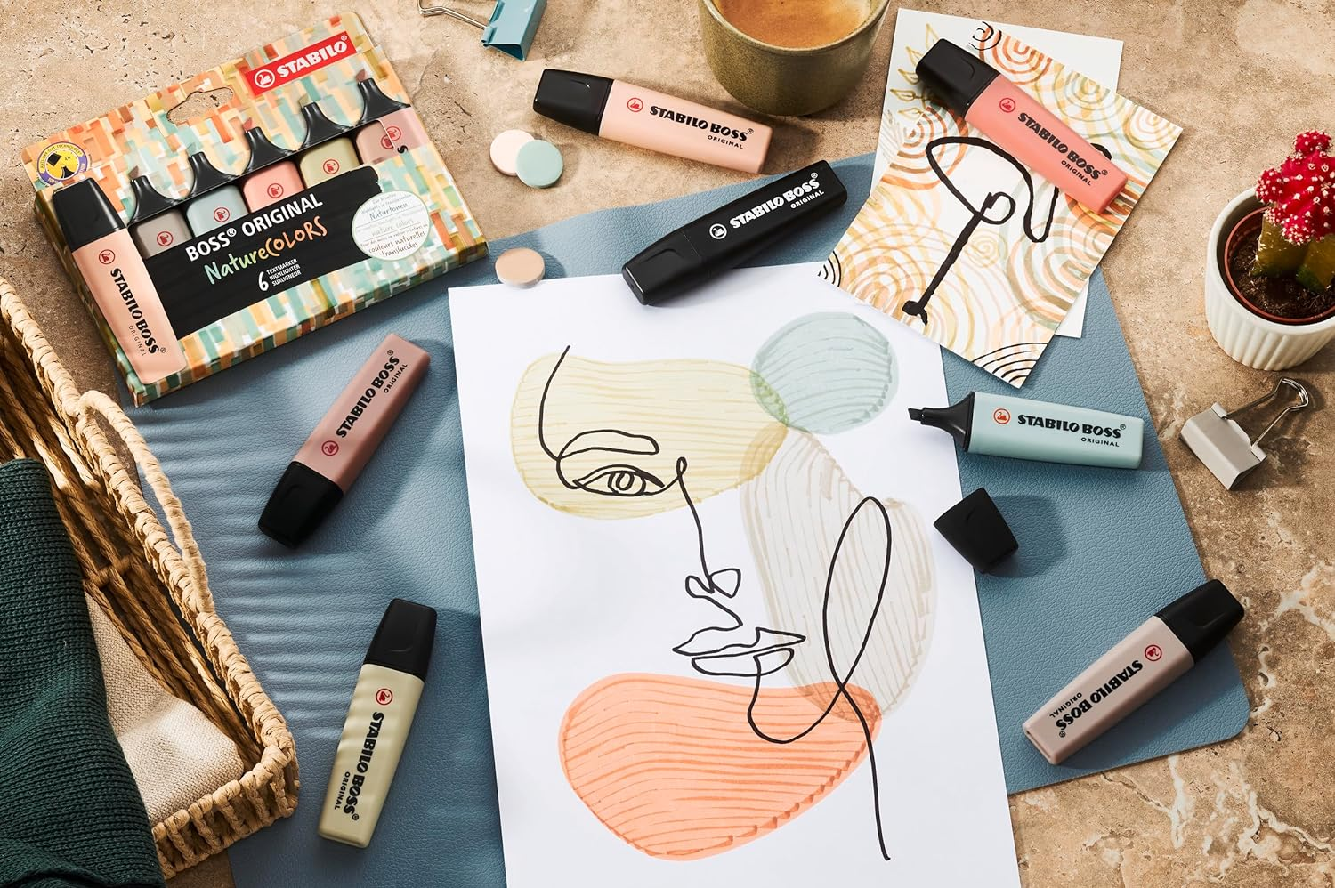 STABILO BOSS ORIGINAL Naturecolors Pack of 8 (Mud Green, Sienna, Umber, Beige, Warm Grey, Earth Green, Black (Marker X2))