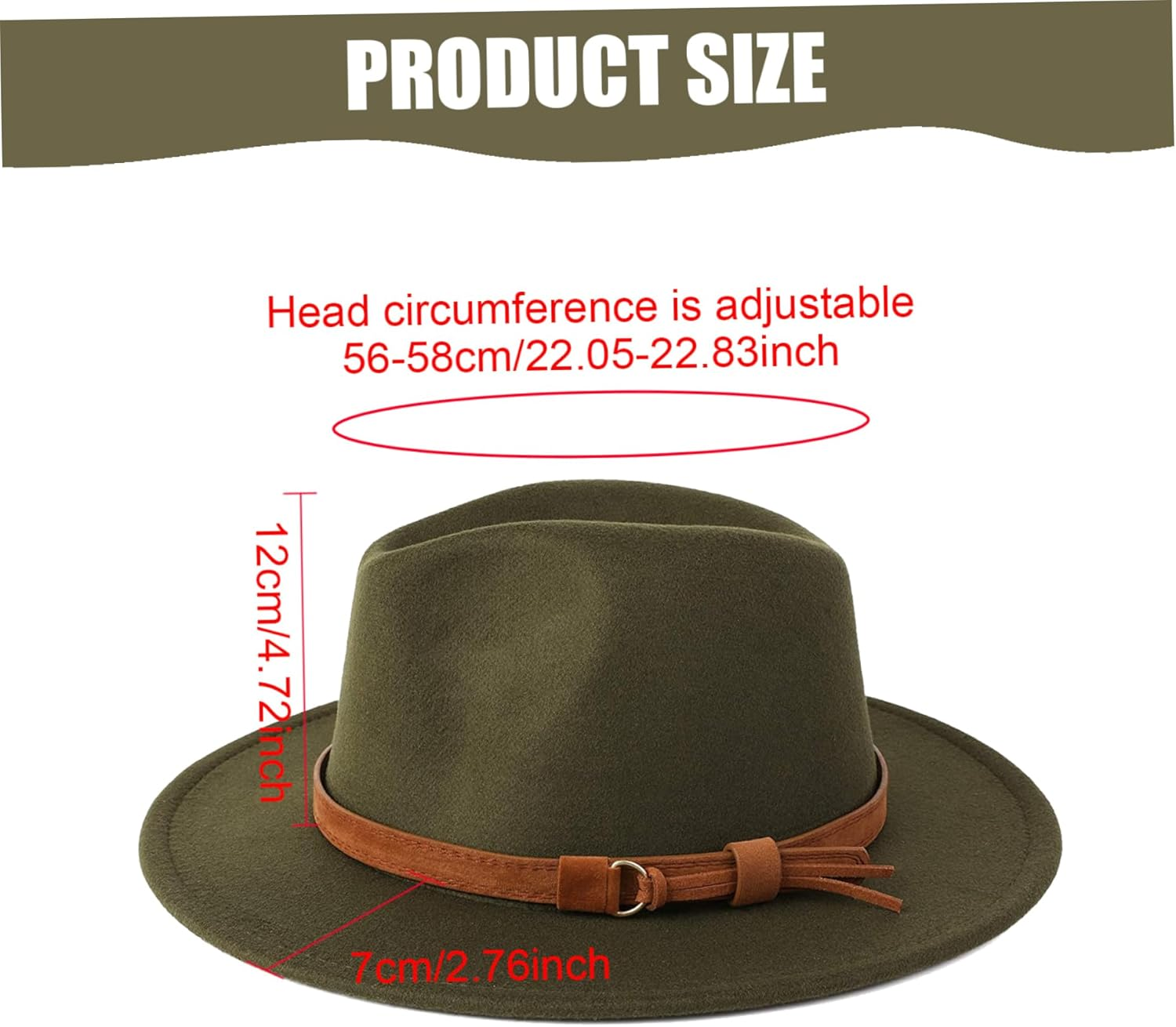 Whyzsjnclg Felt Hats for Men Women, Wide Brim Fedora Hats for Men, Classic Vintage Fedora Hat with Belt Buckle, Portable Mens Dress Hats for Winter Party Decor Felt Hats for Men Green image number 1