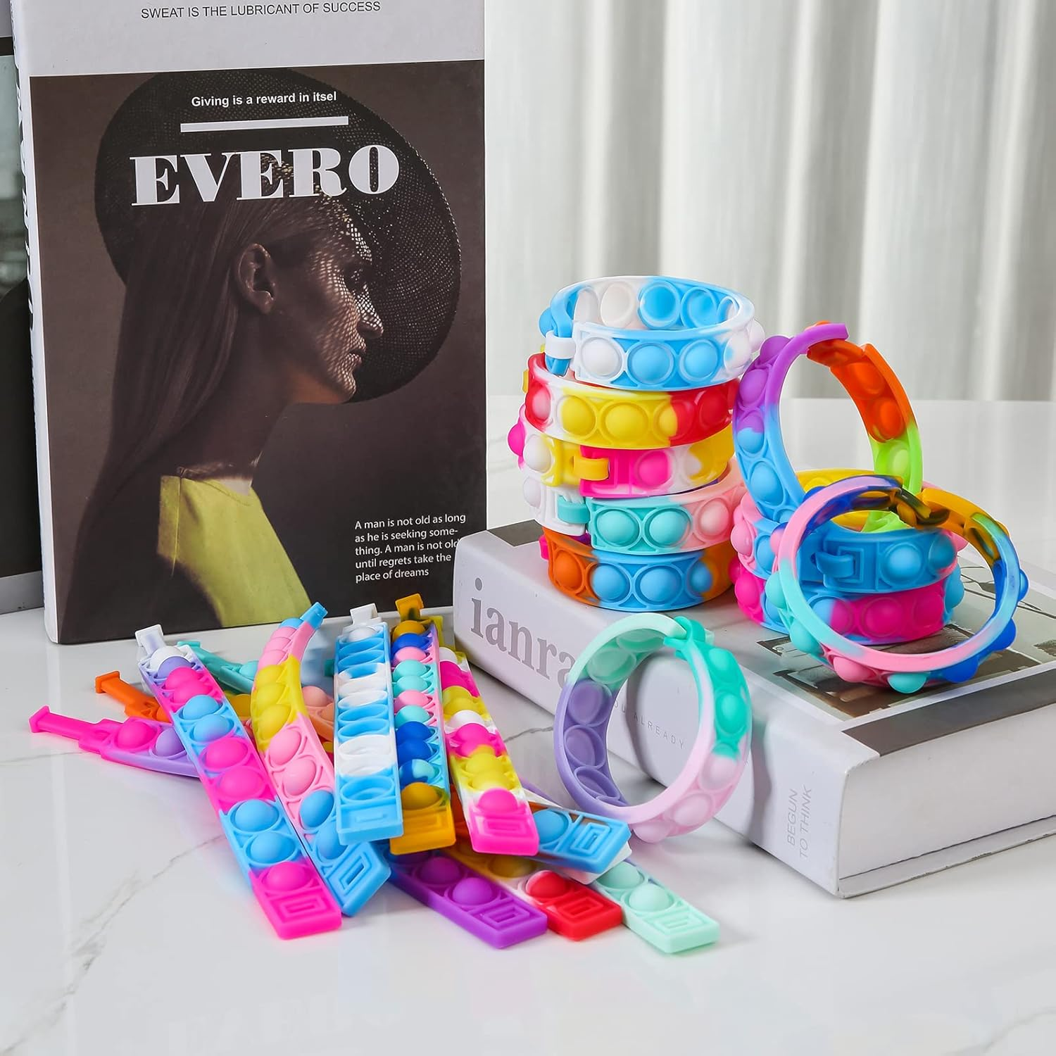 20PCS Push Pop Fidget Toy Fidget Bracelet, Durable and Adjustable, Multicolor Wristband Push Pop Stress Relief Sensory Fingertip Toys for Kids and Adults (20 Pcs Bracelet) image number 1