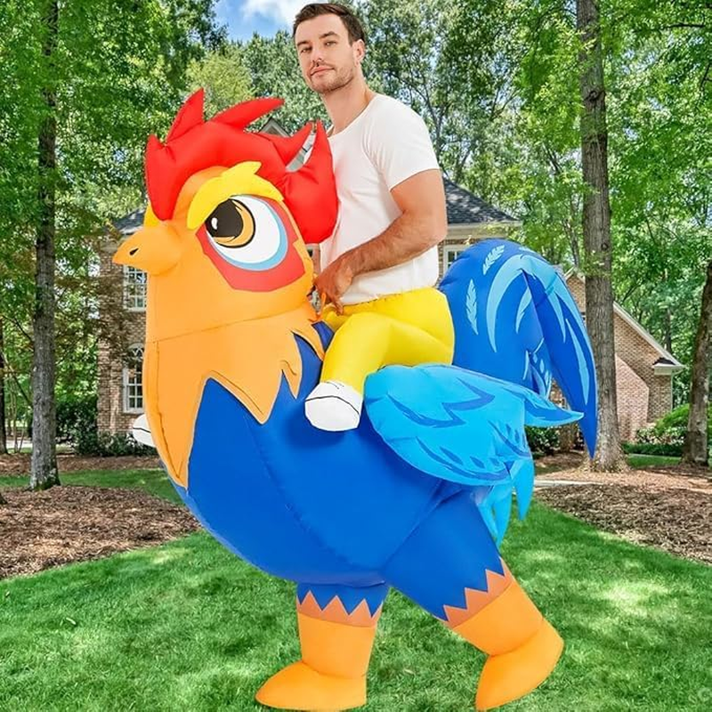 Adult Inflatable Chicken Costume Ride on Blow up Rooster Suit Funny Halloween Costume for Men Women Party Cosplay image number 1
