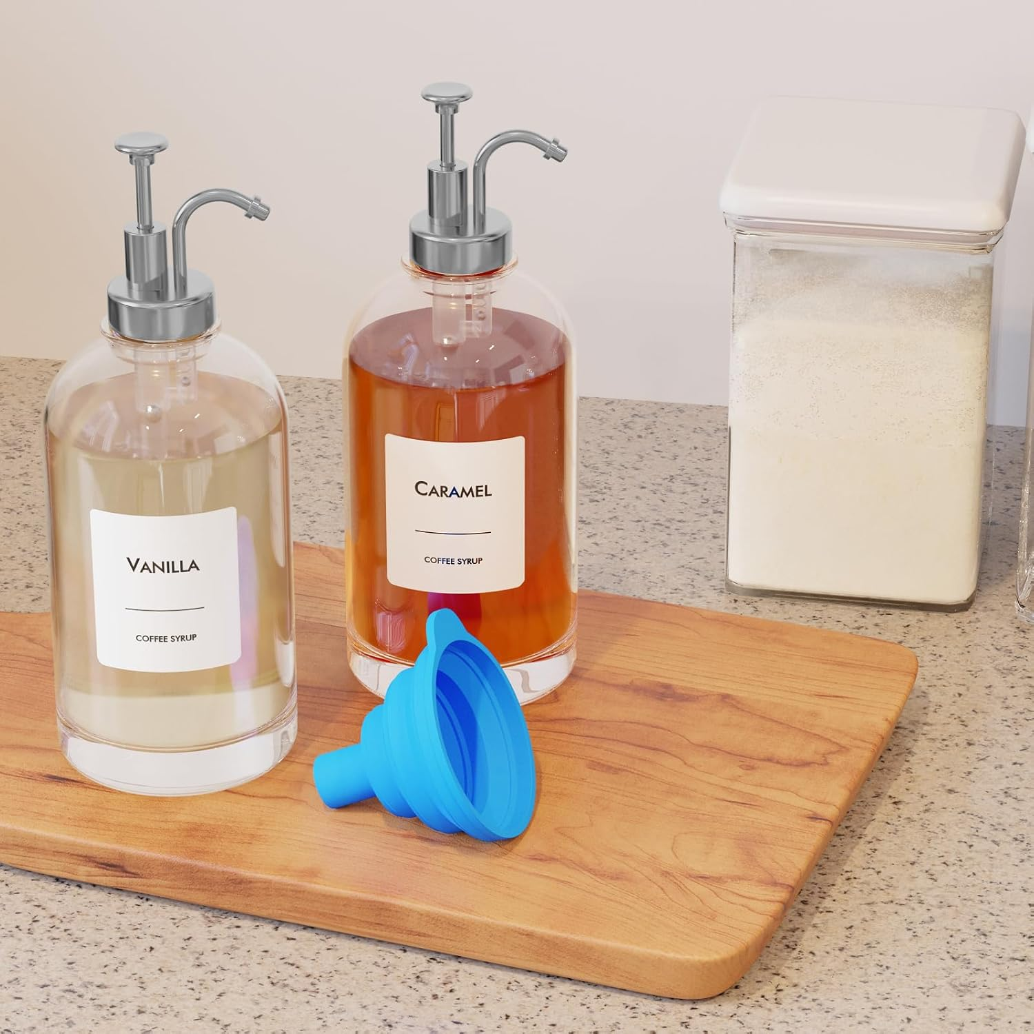 Coffee Pump Dispenser, Coffee Syrup Dispenser Set - Glass Syrup Bottle with Pump for Coffee Bar - 16.9 Oz 500 Ml - Set of 2 - Silver image number 5