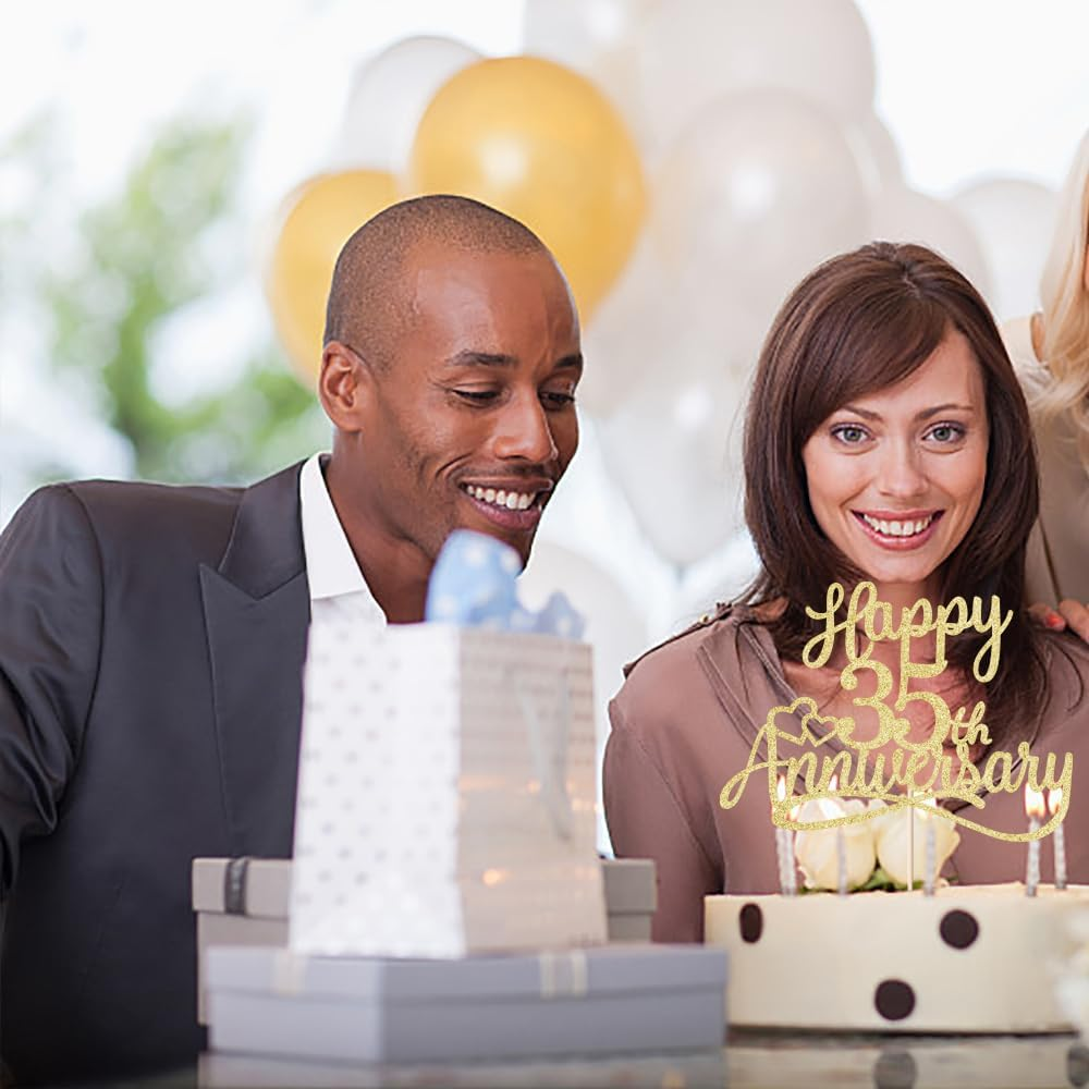 Sleyberoy Glitter Happy 35Th Anniversary Cake Toppers - Wedding & Party Decorations for 35Th Anniversary, Company Celebration, or Birthday image number 5