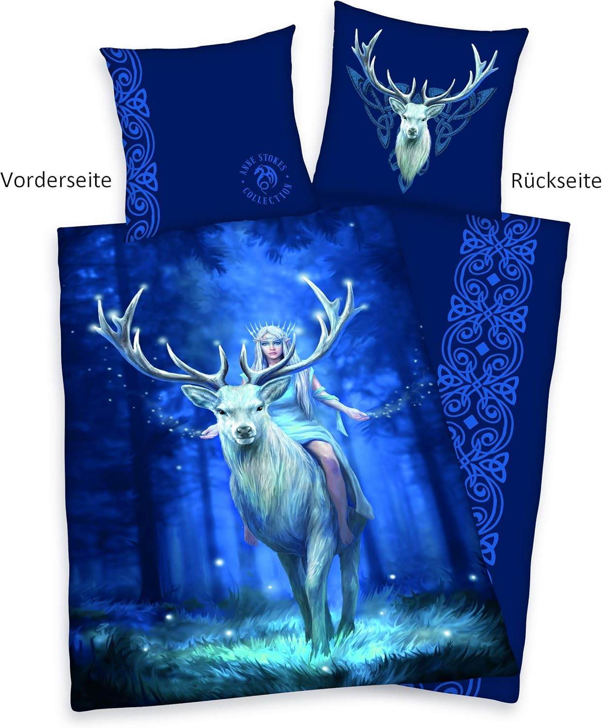 Herding Anne Stokes Bed Linen Set, Reversible Motif, Pillowcase 60 X 80 Cm, Duvet Cover 140 X 200 Cm, with Smooth Zip, Cotton/Renforc&eacute; image number 1