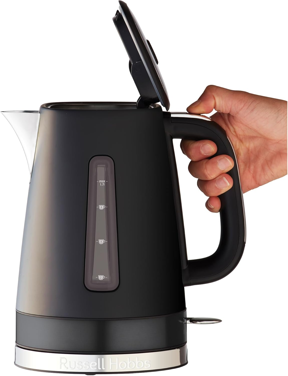 Russell Hobbs RHK92BLK, Brooklyn Kettle, 1.7L, Quiet Boil Technology, Blue Light Illumination, Swivel Base, Removable Anti-Scale Filter, Black