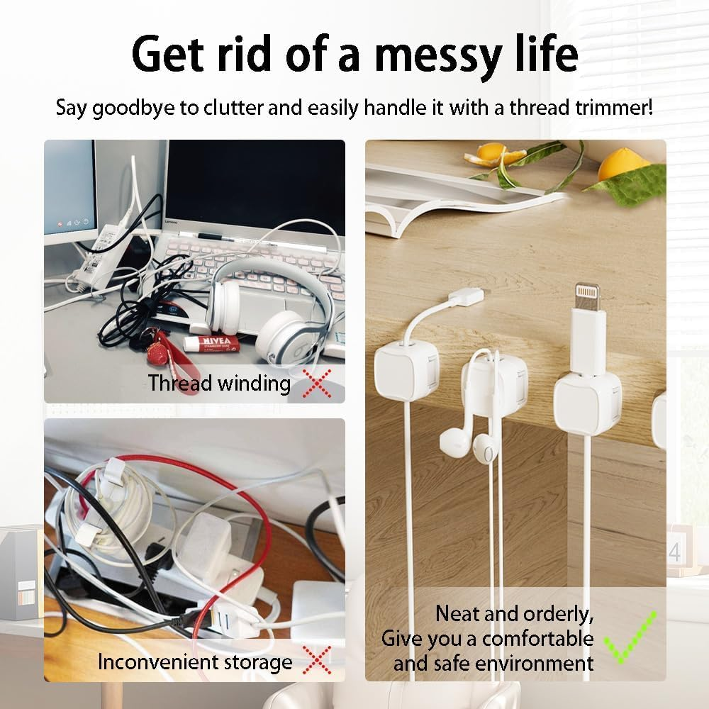 12 Pcs Magnetic Cord Organizer Holder, Adhesive Cable Management Clips for Phone USB Charger Cables, Perfect for Home, Office, Car, Desk and Nightstand image number 1