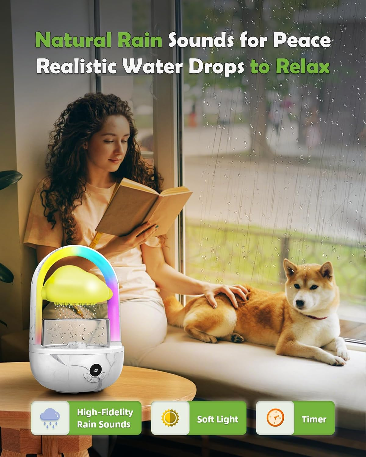 Aromatherapy Essential Oil Diffuser Rainbow Rain Cloud Humidifier Water Drip Mushroom Diffuser with Running Lights Rain Sounds for Sleeping-Aromatherapy Fountain&Night Light (Rain Cloud) - Rain Cloud image number 4