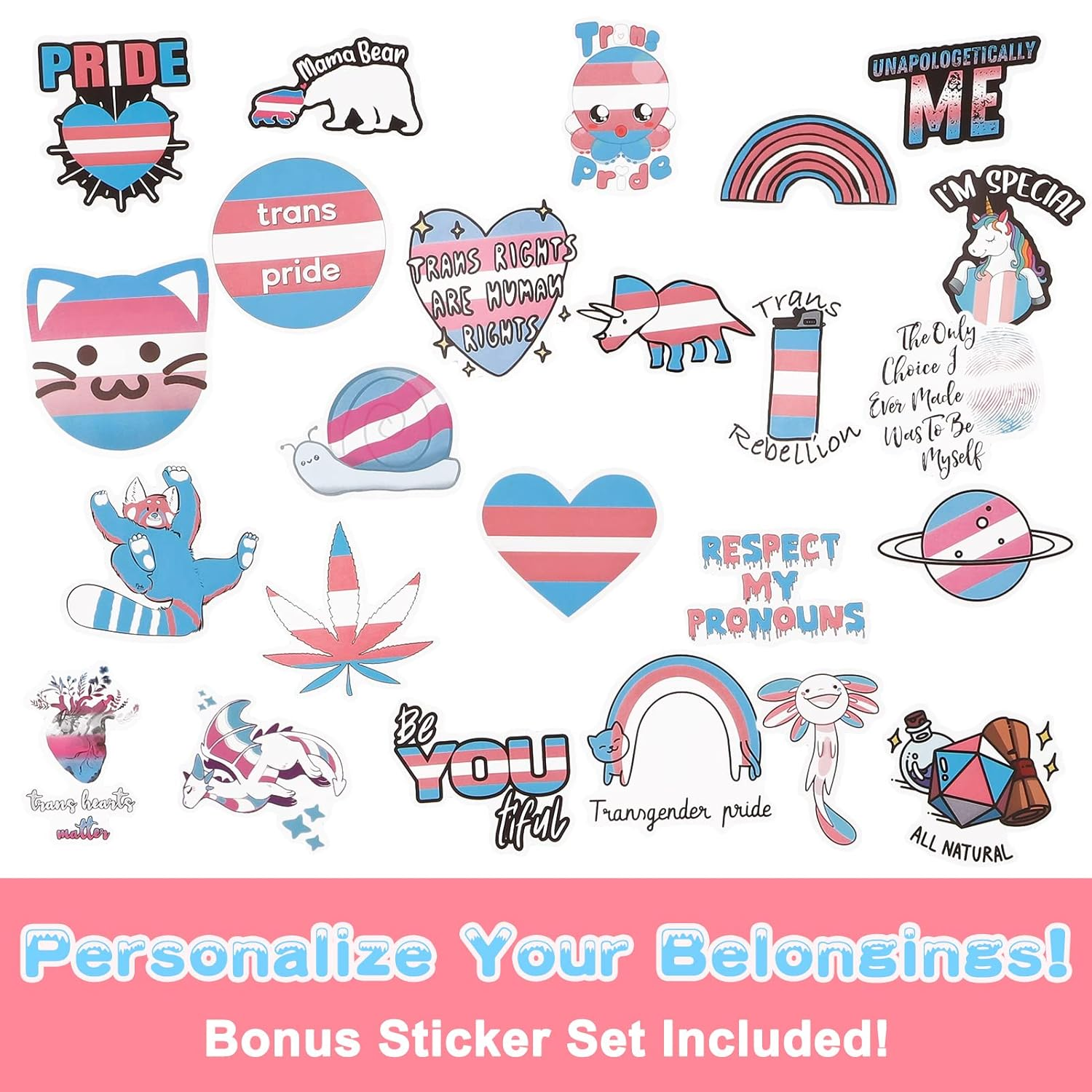 QUEEN KING 3X5 FT Transgender Pride Flag and 60 Pcs Transgender Pride Stickers - Trans Rainbow Banner Pink Blue Rainbow LGBT Pride Month Parade Flags Polyester with Brass Grommets image number 3