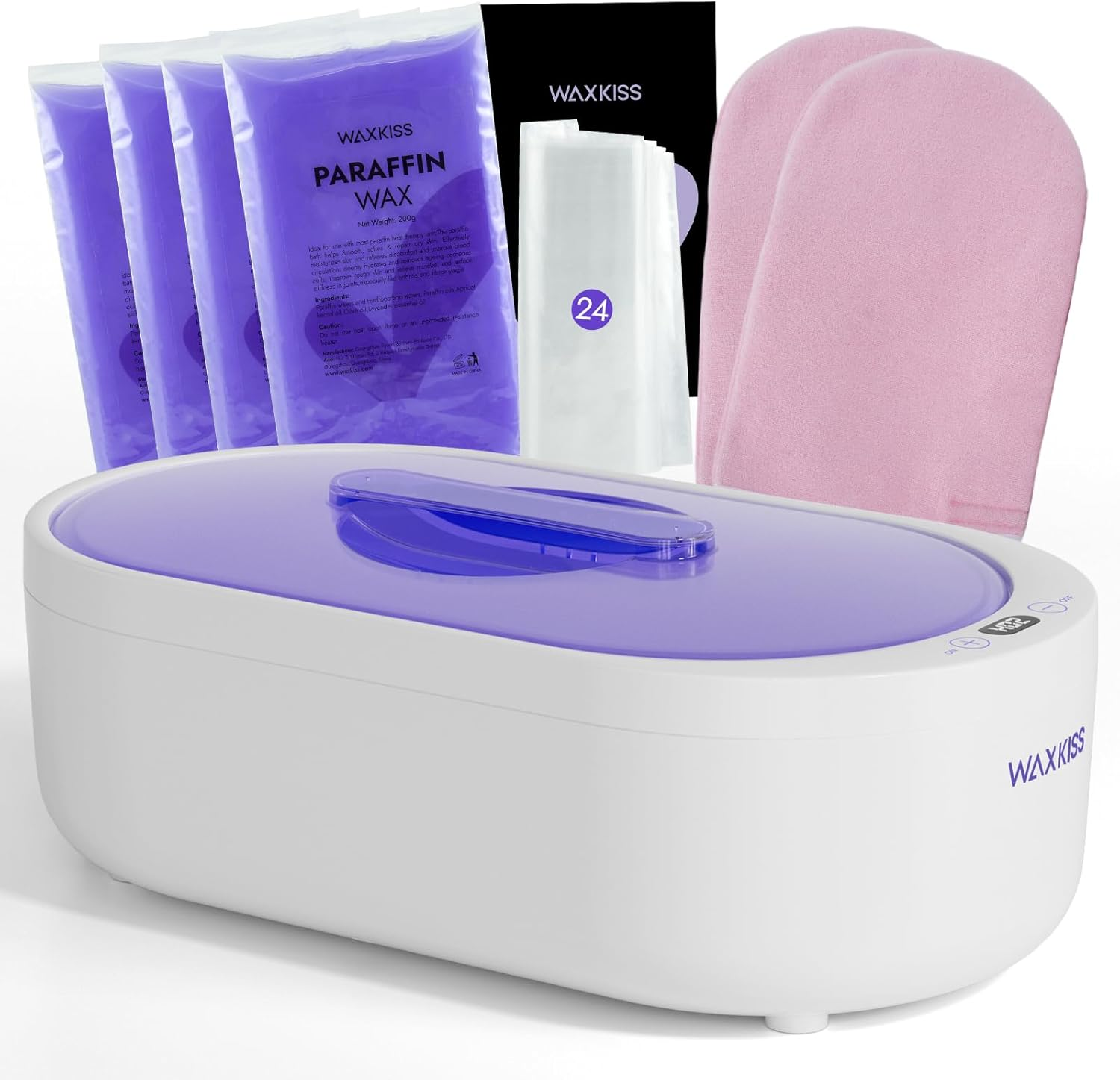 Waxkiss Paraffin Wax Machine for Hands and Feet - Small Hand Wax Paraffin Machine 2000Ml with 3 Packs of Paraffin Wax Digital Display Screen for Paraffin SPA