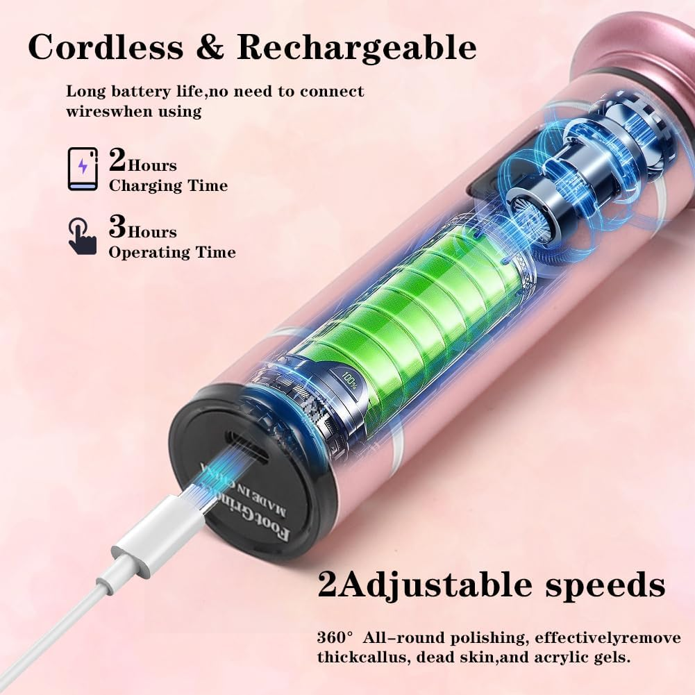 CEWROM Electric Callus Remover with 4 Nano Glass Attachments, Nail File Sander, 2-In-1 Wireless Professional Pedicure Device, Electronic Foot File for Cracked Heels, Callus, Dead