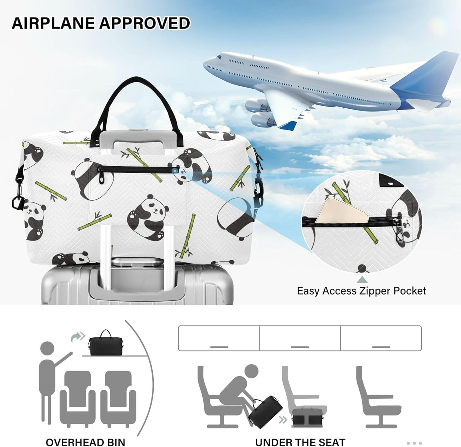 Luggage Travel Bag Gym Bag Carry on Weekend Bag with Toiletry Bag for Gym Waterproof Giant Pandas and Green, Multi, One Size, Modern/Fitted, Multi, One Size, Modern/Fitted image number 5