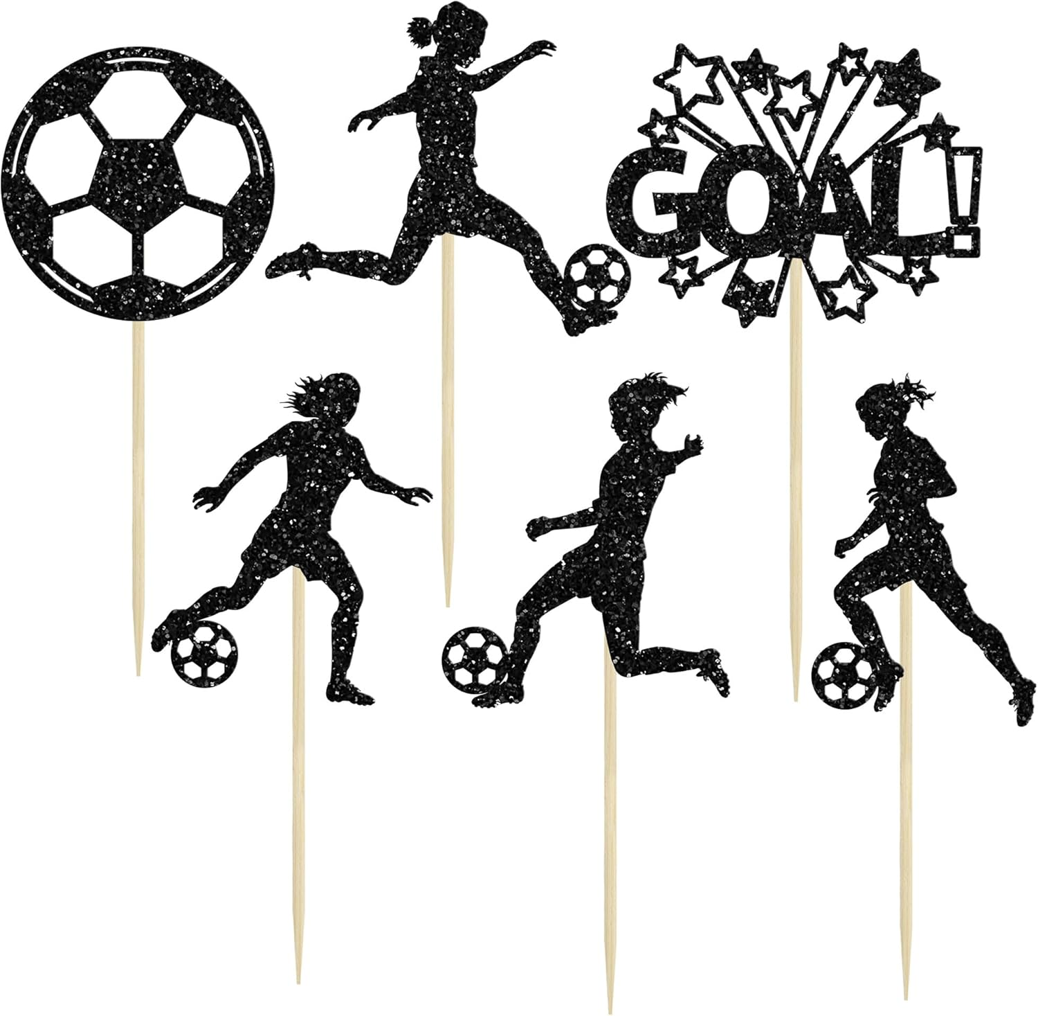 Ephlyn 24Pcs Soccer Cupcake Toppers Glitter Women Girl Football Cake Decorations Sports Theme Cupcake Picks for Soccer Party Decoration Baby Shower Cake Decoration image number 2