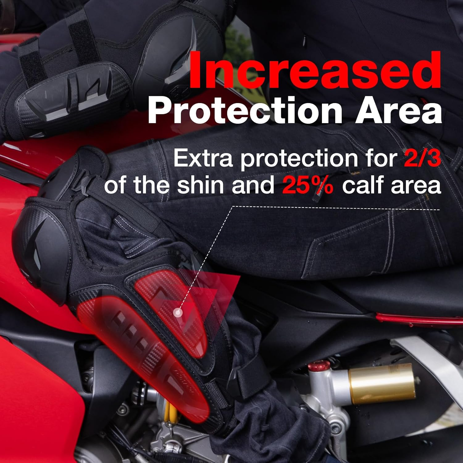 SCOYCO 4Pcs Motorcycle Knee Shin Guards Black Adjustable Long Leg Sleeve Protective Gear Anti-Slip Knee Cap Pads Protector Armor for Motocross Racing Mountain Biking image number 4