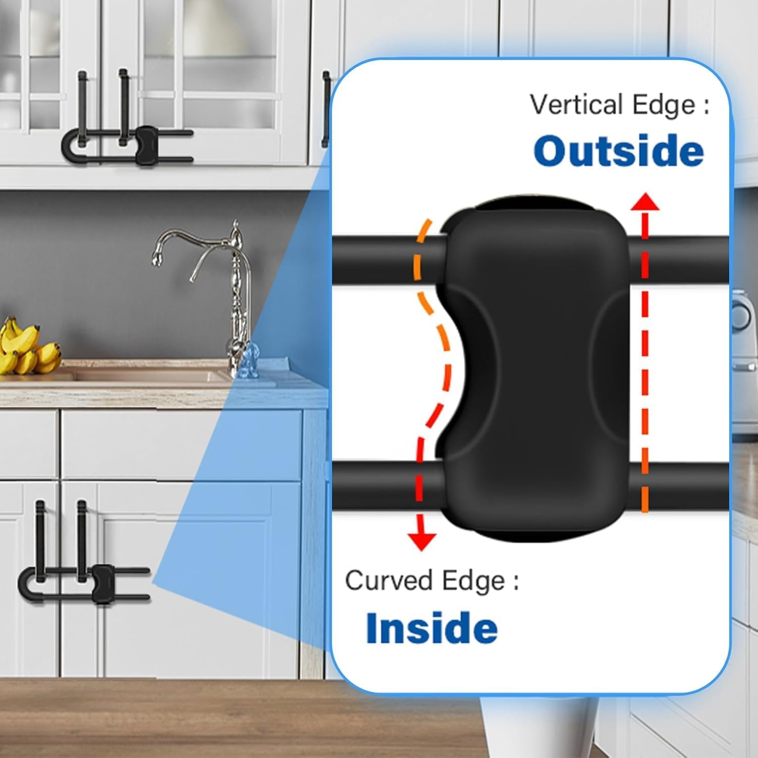 Child Safety Locks， Baby Proofing Cabinets,Cabinet Locks for Babies,2 Pack U-Shaped Child Locks for Cabinets, Child Proof Cabinet Latches,Child Safety Cabinet Locks with Adjustable (Black) - Black image number 6