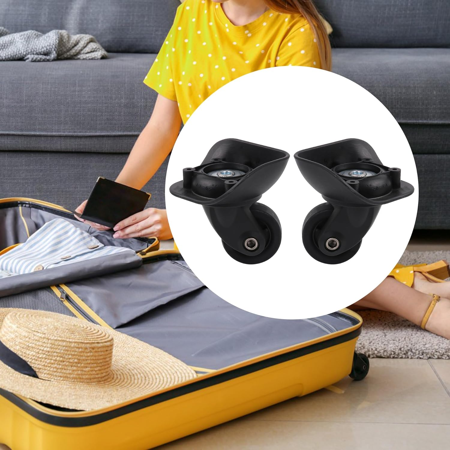 Bstinay 2PCS Swivel Luggage Replacement Wheels 4Cm Diameter W/Screws W151 Black Suitcase Caster Kits image number 3