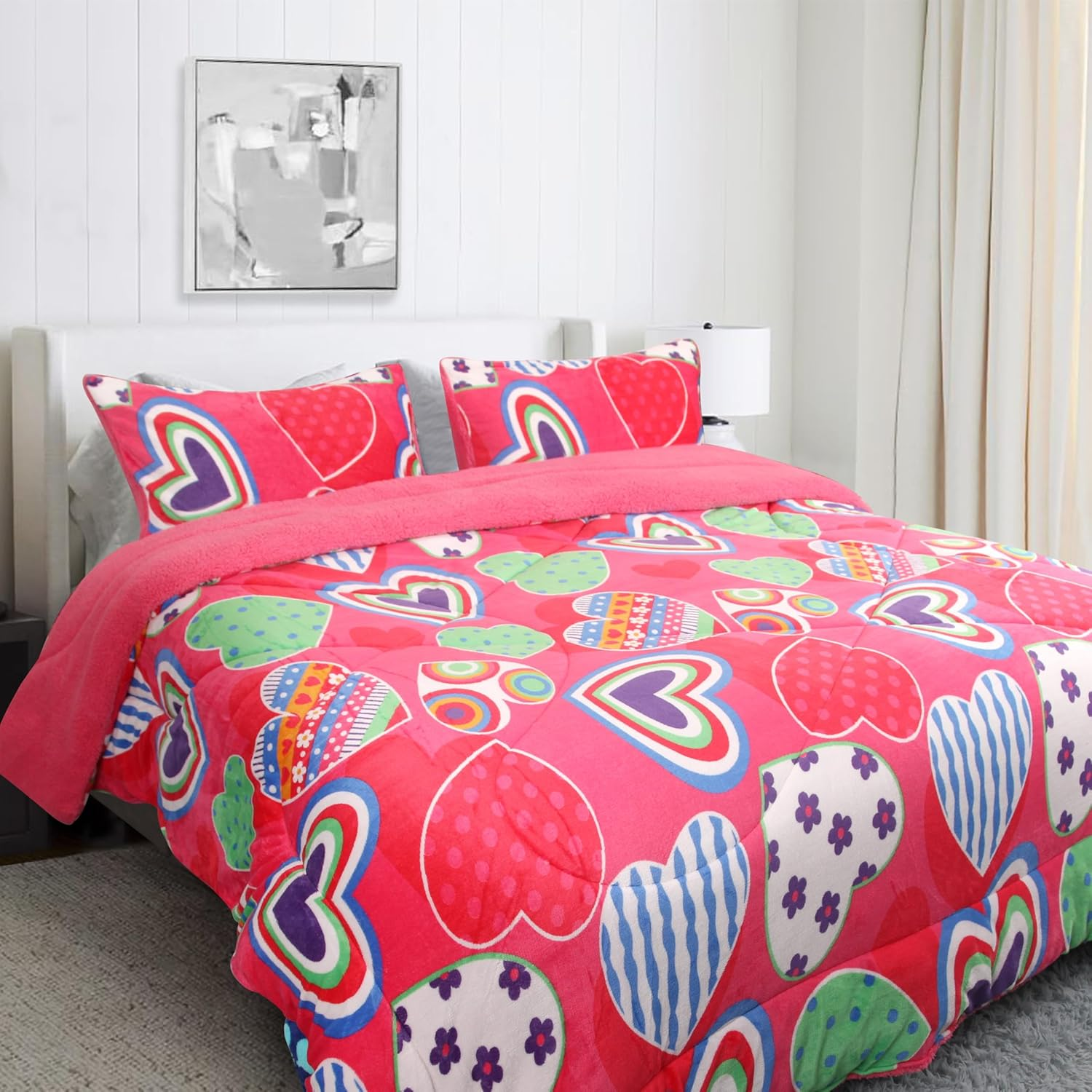 Ramesses Printed Sherpa Flannel Fleece Reversible Blanket Set Single/Double Blue Flower