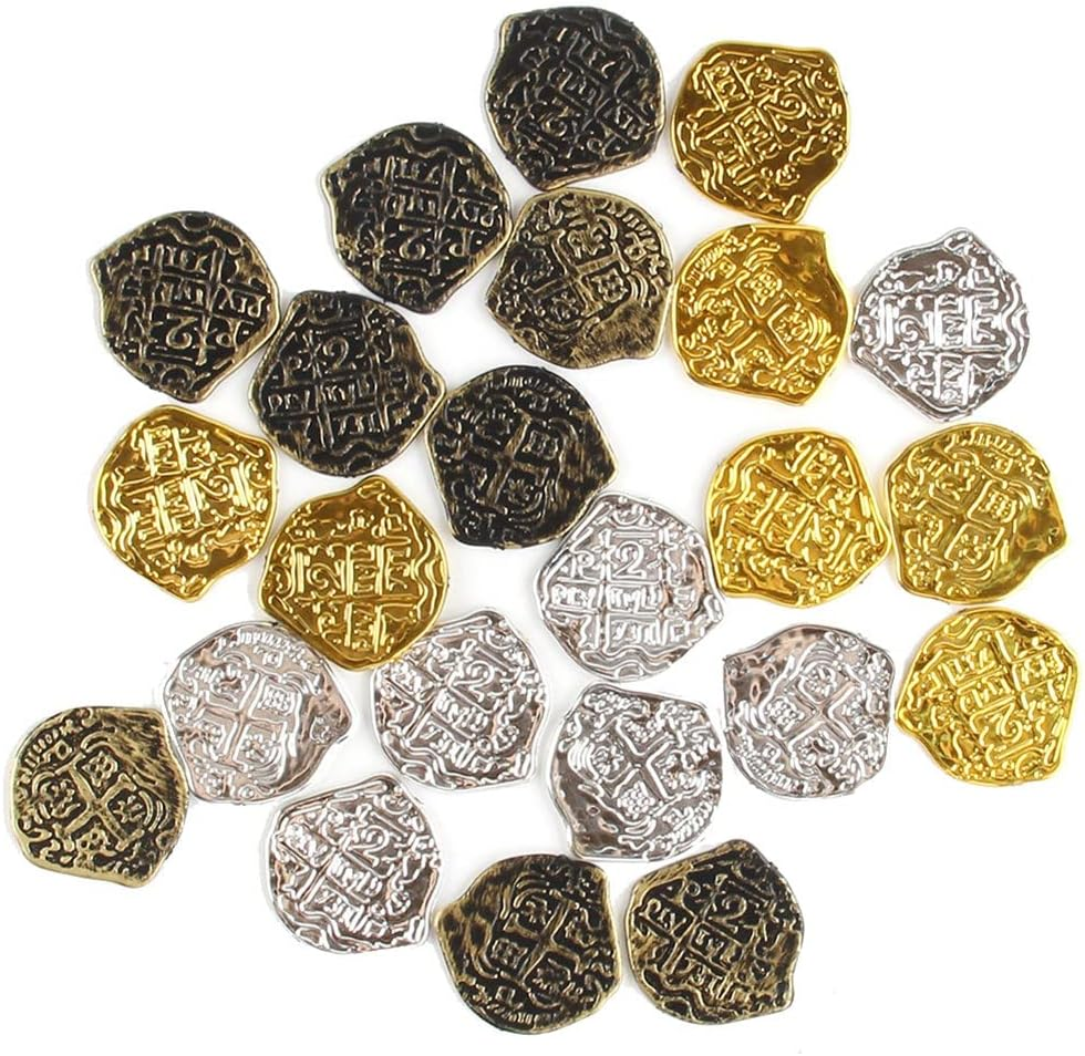 300 Pcs Plastic Gold Coins Pirate Coins Coins for Pirate Treasure Chest Games Tokens Toys Cosplay image number 1