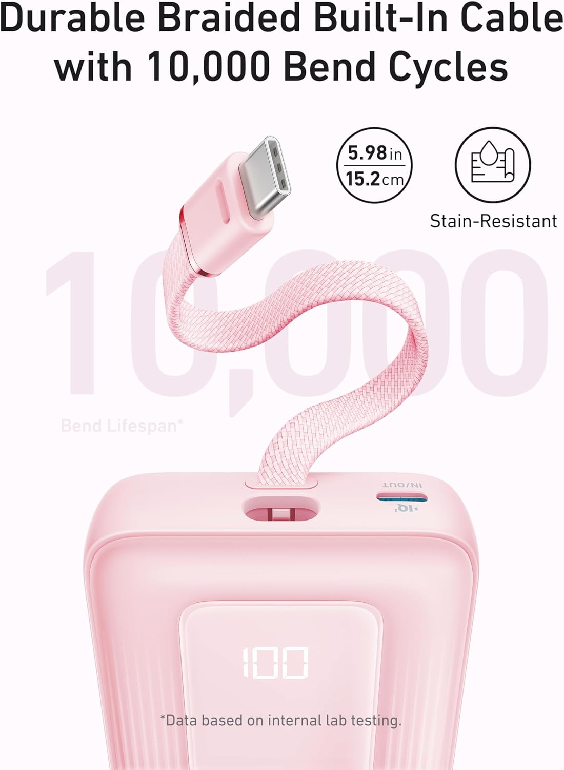 Anker Zolo Power Bank, 20,000Mah 30W High-Speed Portable Charger with Built-In USB-C Cable, 1 USB-C, 1 USB-A, Battery Pack for Iphone 17/16/15 Series, Macbook, Galaxy, and More (Pink) - Blue image number 5
