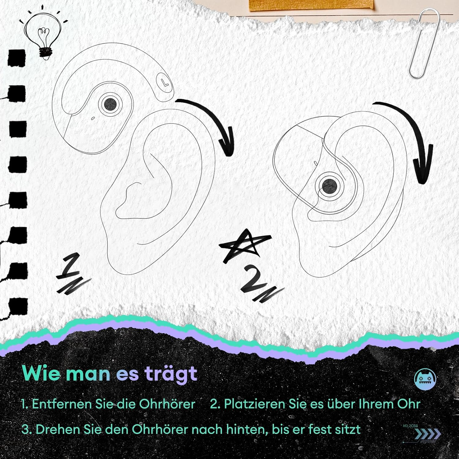 Zombies CAT Open Ear Headphones, Wireless Bluetooth 5.3 Headphones with Microphone for Clear Calls, Special Lanyard, IPX5, Waterproof Headphones for Sports Training, B7 White image number 4