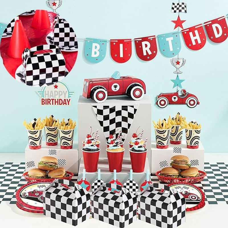 WEZCHUGHAOL 12Pcs Racing Flag Gift Bags, Racing Party Gift Boxes Checkered Gift Boxes Snack Gift Bags Containers Racing Party Supplies Holders Race Speed Theme Party Gift Decoration Supplies Are Perfect for Gift Giving image number 1