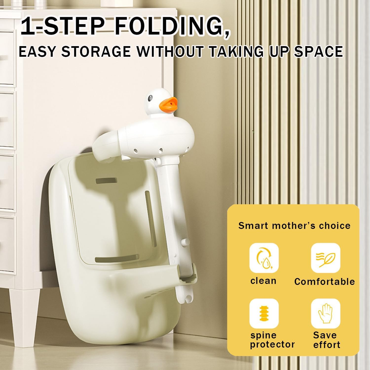 Adjustable Height Baby Shower Stand with Anti-Slip Base,Bath Shower Standing Support Baby Bath Stand,Portable Bath Helper Baby,Free Mother Hands (Khaki) image number 2