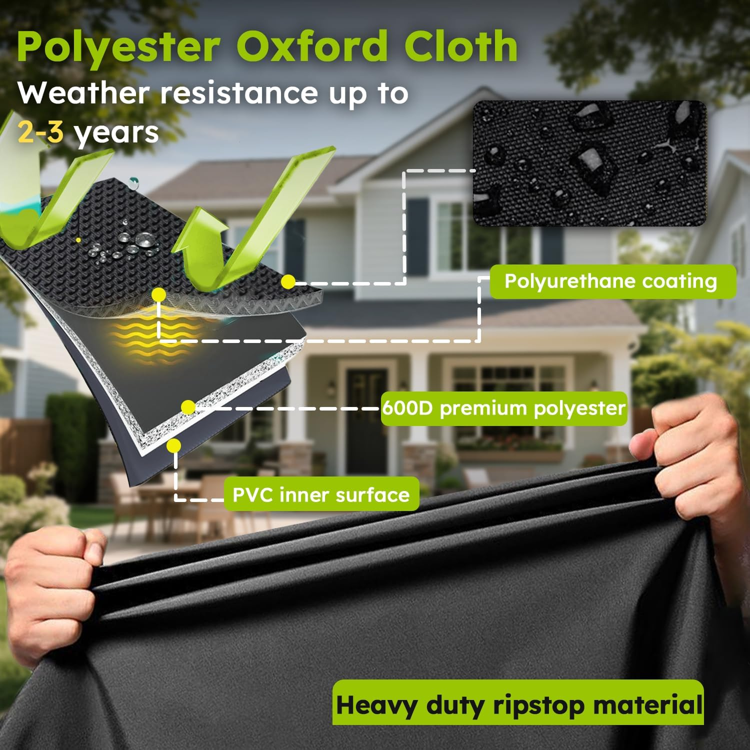 Outdoor Furniture Cover Rectangular 180X100X15Cm Waterproof 420D Oxford &ndash; Heavy Duty Patio Furniture Cover with Buckles, Drawstring & Centre Strap, UV Resistant Outdoor Dining Table & Lounge Cover image number 3