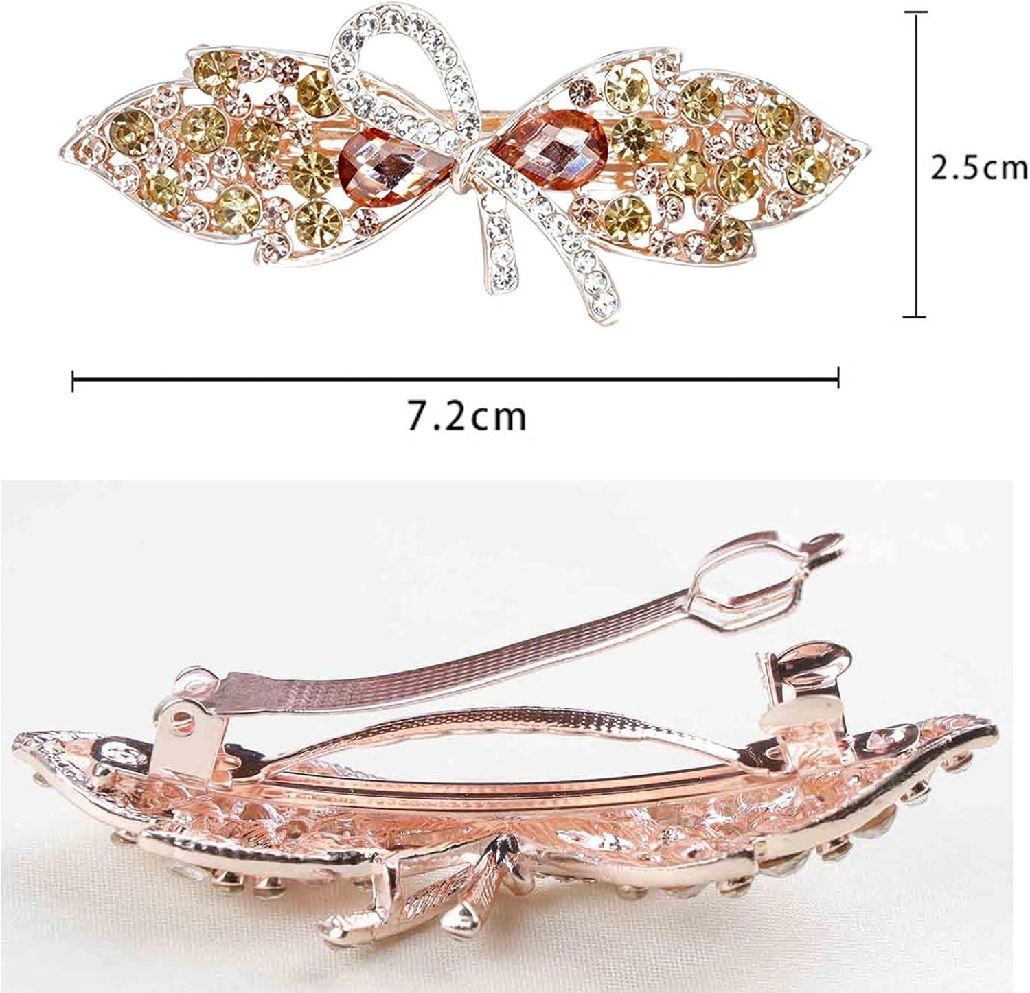 Tseenyi Bridal Wedding Hair Clip Bow Crystal Hair Clip Gold Rhinestone Hair Clip Sparkling Bridal Decorative Headwear Hairpin Women and Girls Gifts (Champagne Crystal) image number 2