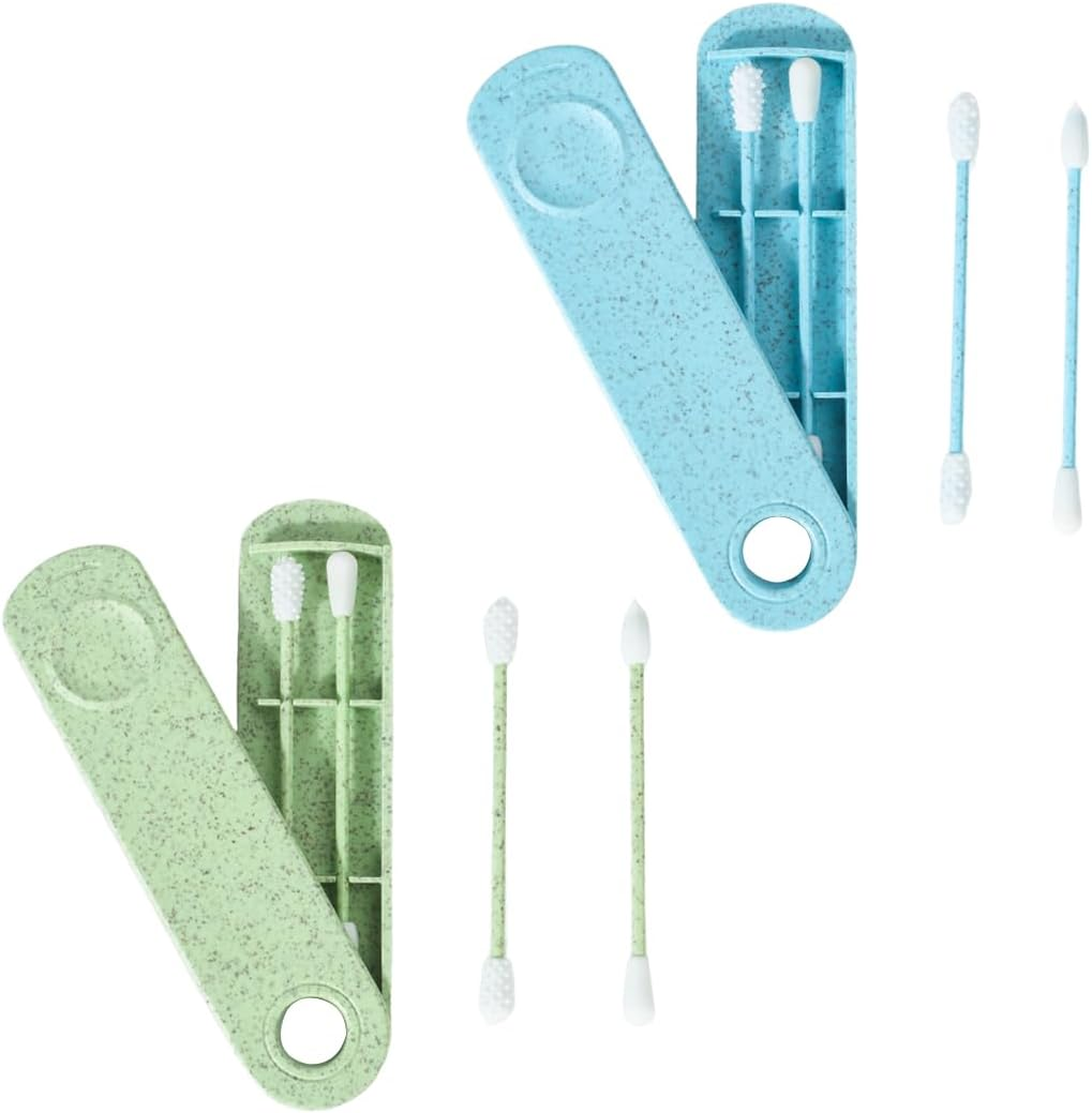 Pack of 4 Cotton Buds Reusable Ear Sticks Double Ended Spiral Reusable Cotton Buds Ear Cleaner Spiral with 2 Containers Green and Blue for Ear Cleaning Make-Up, Etc image number 5