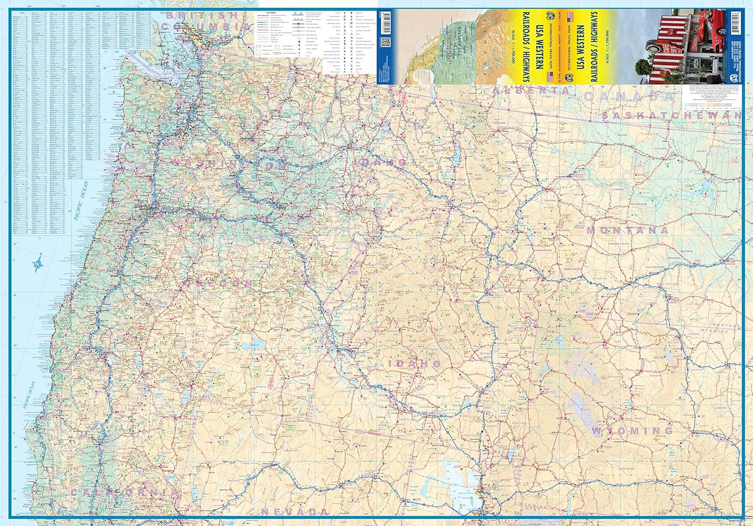 USA Western Railroads and Highways Travel Reference Map 1:1.7M image number 2