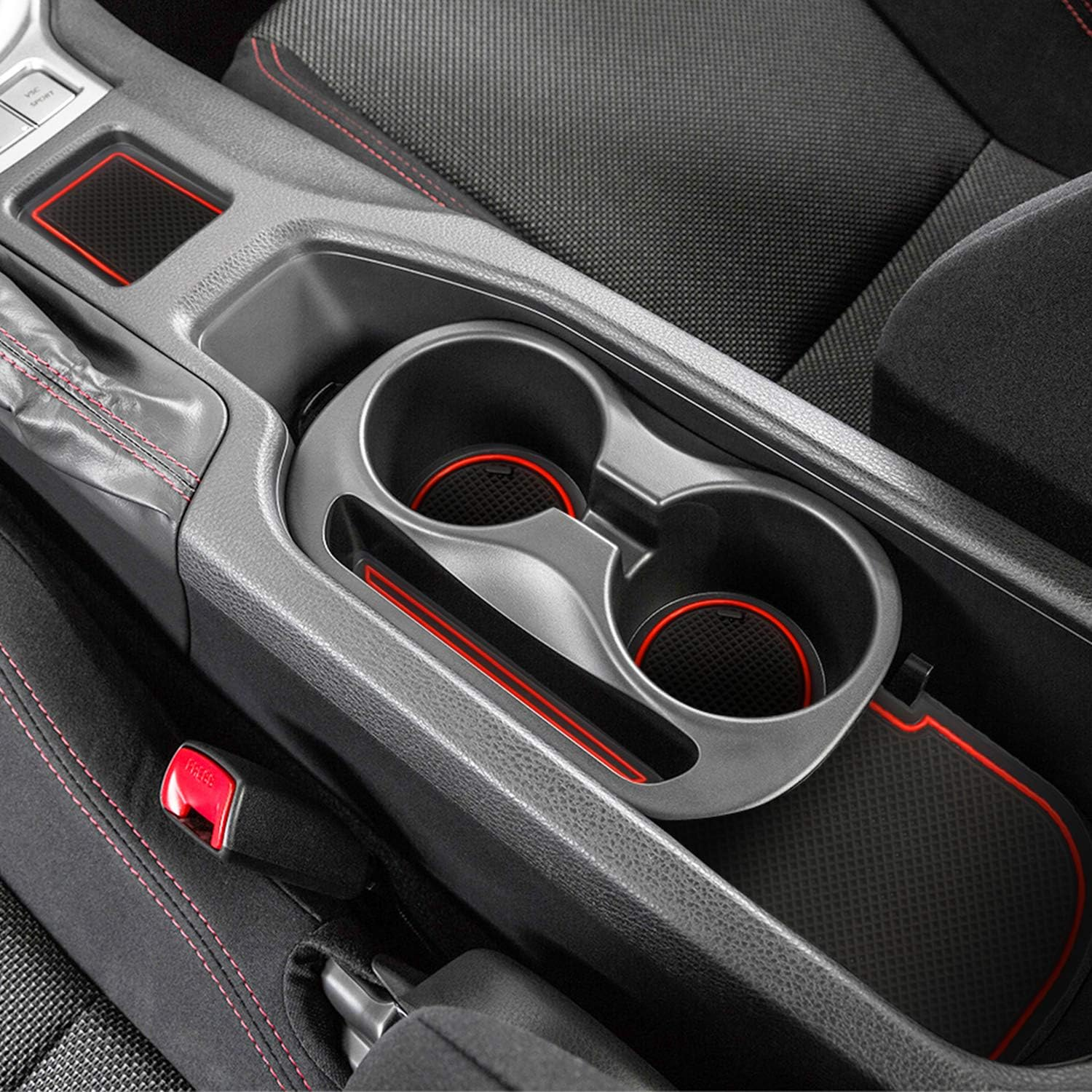 Auovo 8Pcs Anti-Dust Mats for Toyota 86 Subaru BRZ Scion FR-S Accessories 2020 2019 2018 2017 2016 2015 2014 2013 Door Pocket Slot Liner Pad Car Cup Holder Insert Center Console Interior(Red) image number 7