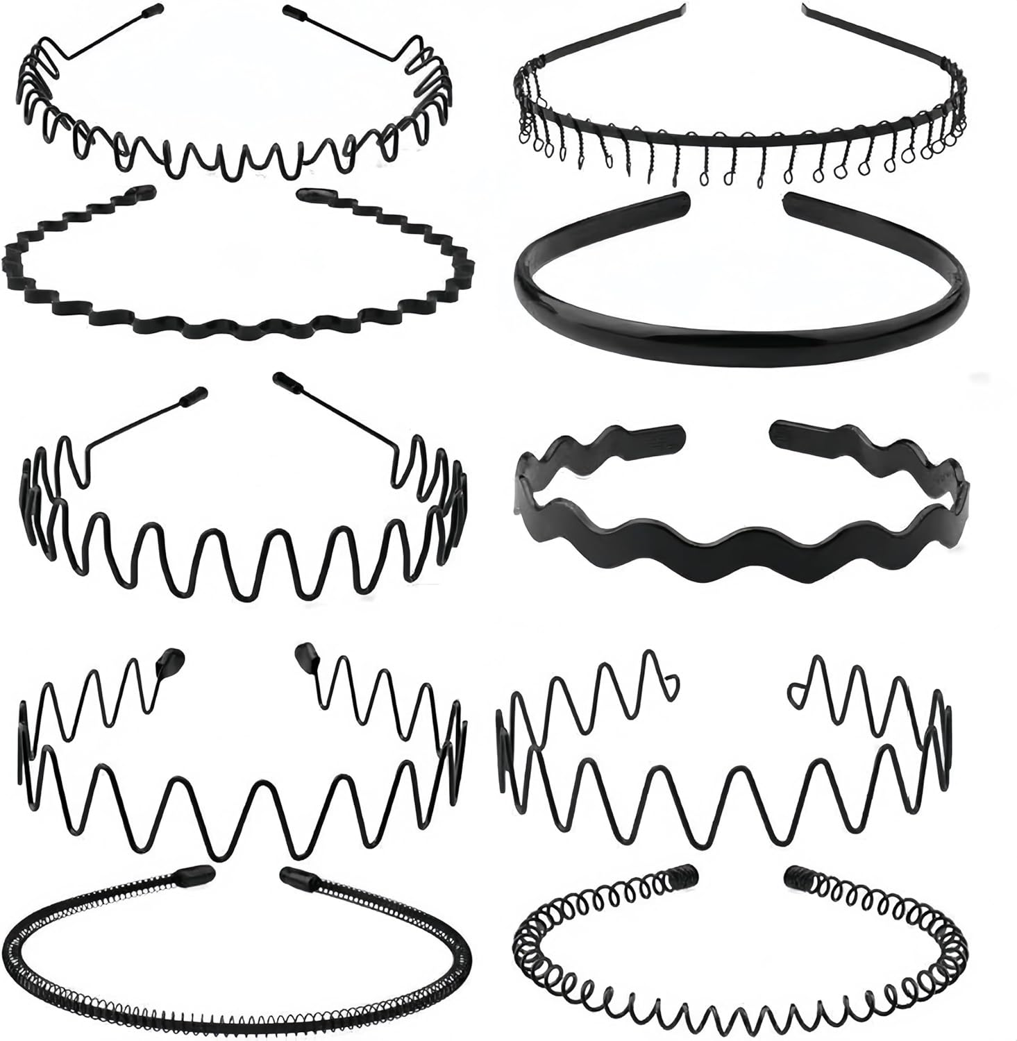 Aknebriax 10 Pieces Hair Band for Men Women'S Hair Hoop Clips, Unisex Black Wavy Headband for Hair Accessories Bands Simple Elastic Non Slip Headbands Headwear for Outdoor Sporters.