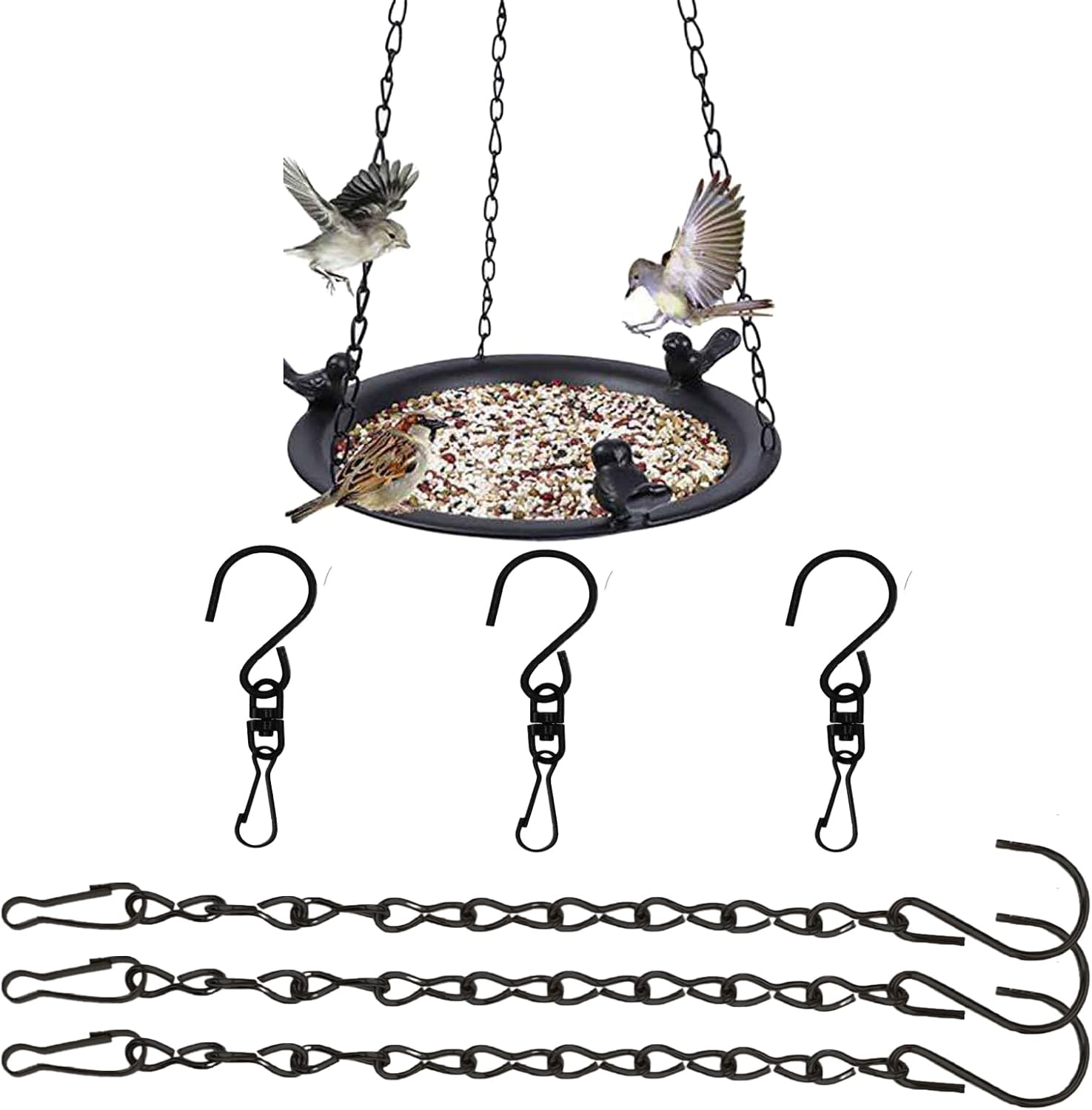 3 Pack 9.5Inch Hanging Chain.3 Point Stainless Steel Hanging Basket Chains for Hanging Bird Feeders, Birdbaths, Planters,Wind Chimes, Lanterns and Ornaments,With 3 Pcs Accessories (Black) image number 2