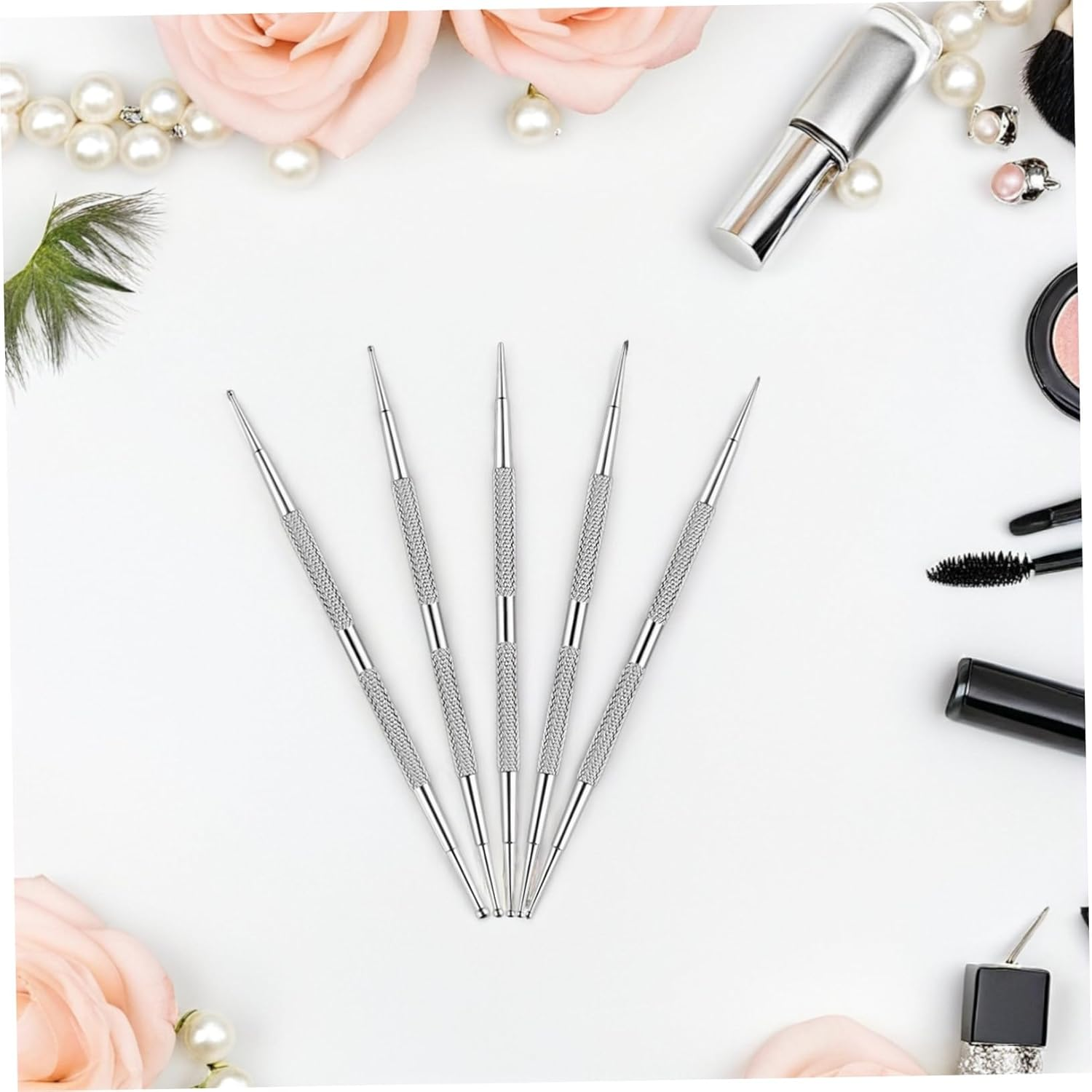 HEATSHAKING 5Pcs Nail Art Drill Pen Nail Art Tools Dot Paint Manicure Kit for Rhinestones Dual Tip Stainless Steel Silver image number 6