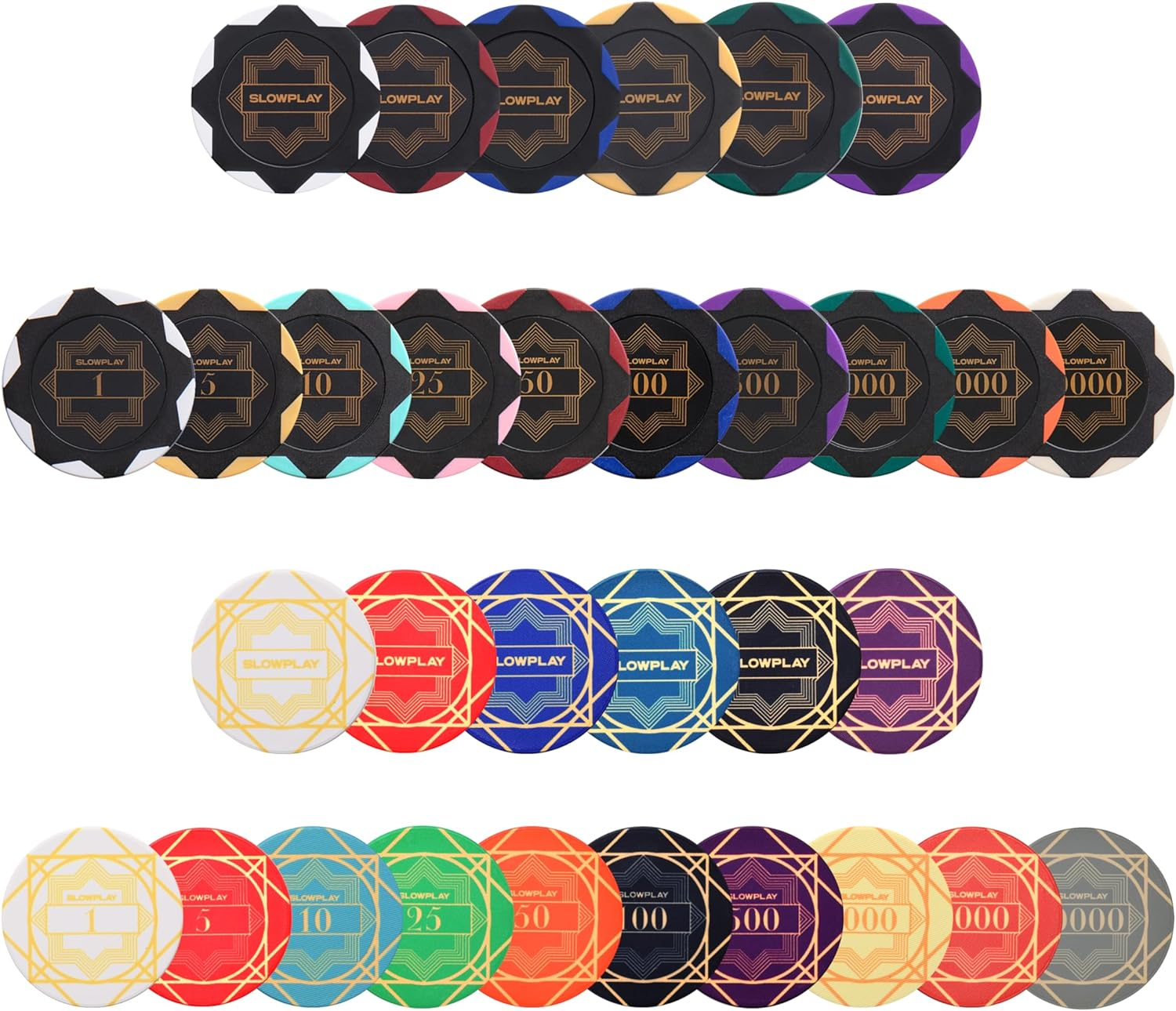 SLOWPLAY Poker Chip Sample Set | Clay Poker Chips & Ceramic Poker Chips | Numbered Chips, Blank Chips | 50Pcs per Pack image number 2