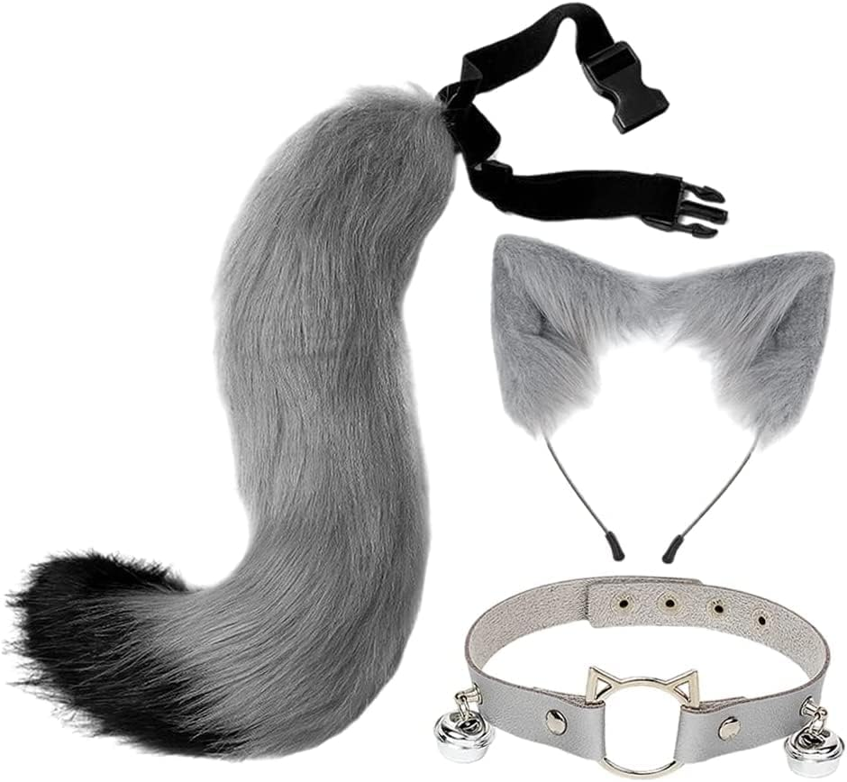 Fox Ears Hair Hoop & Fox Tail Set, Soft Faux Fur Fox Costume Fancy Dress Cosplay Animal Dress up Adult Kids Halloween Party Costume - White image number 3