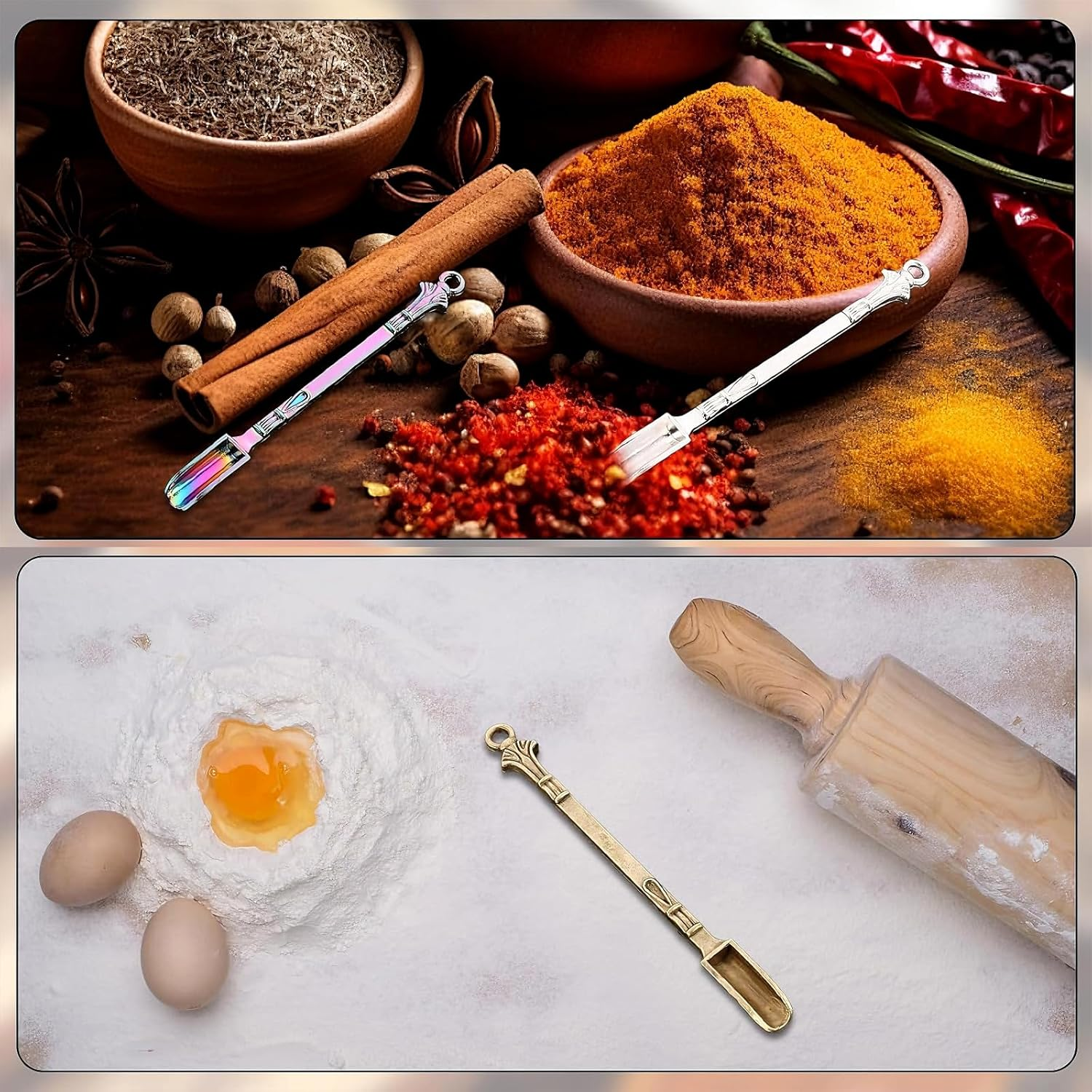 Mini Spoon, Mini Shovel Spoon，12 PCS Mini Medicine Spoon Metal Retro Shovel Powder Spoon Smoke Shovel Medicine Dosing Spoon Small Spoons for Accurate Dosing(4Color, 3.14In) image number 5