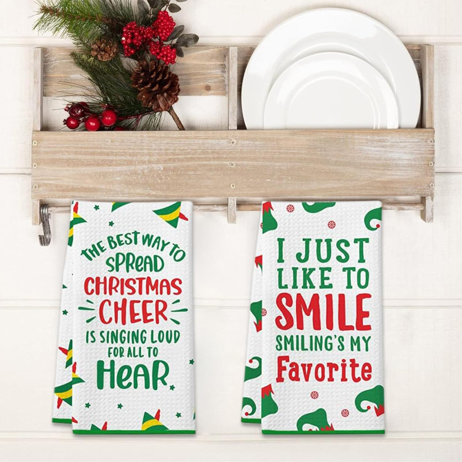 Funny Christmas Kitchen Towels, 2 Pack Buddy the Elf Dish Towels, Cute Merchandise Gift Hand Towels, Kitchen Bathroom Decorations, Novelty Xmas White Elephant Gifts for Women Men image number 3