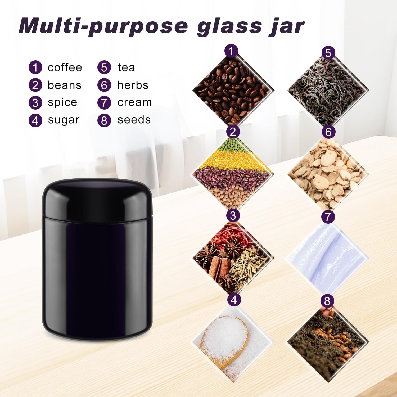 2 Pack Black Ultraviolet Glass Jar Empty Airtight Storage Jar UV Protection Refillable Containers Jar Smell Proof Glass Bottle for Coffee Tea Spices Herbs Cosmetics and More (250Ml/8.3Oz) image number 2
